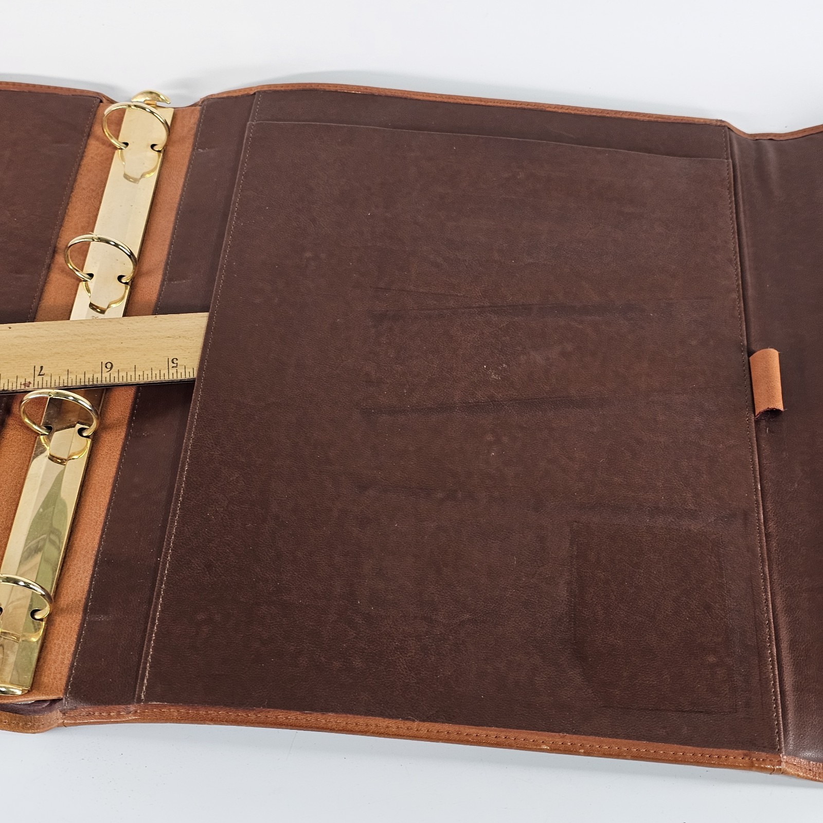 Laipe Leather Portfolio 4 Ring Binder Tan Lawyer Formal Document Note Pad Italy
