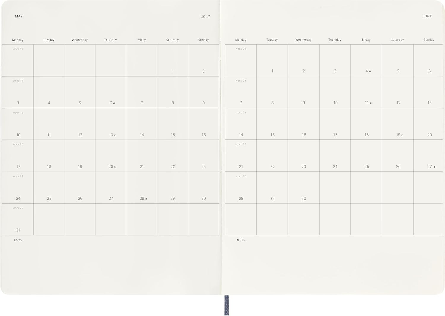 Moleskine Weekly Planner 2027, Soft Cover 12 Month Diary with Space for Notes an