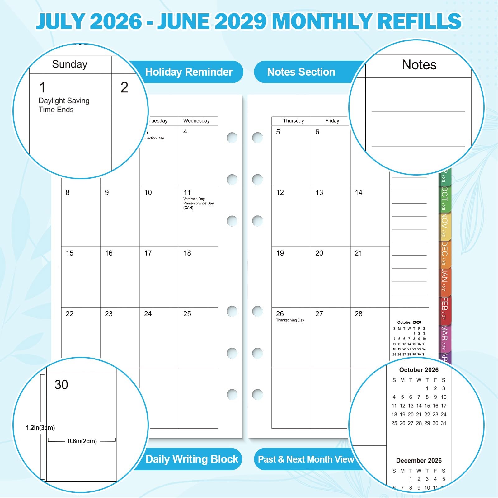 2026-2029 Monthly Planner Refills: 36 Months A6 Planner Inserts for 6-Ring Bi…