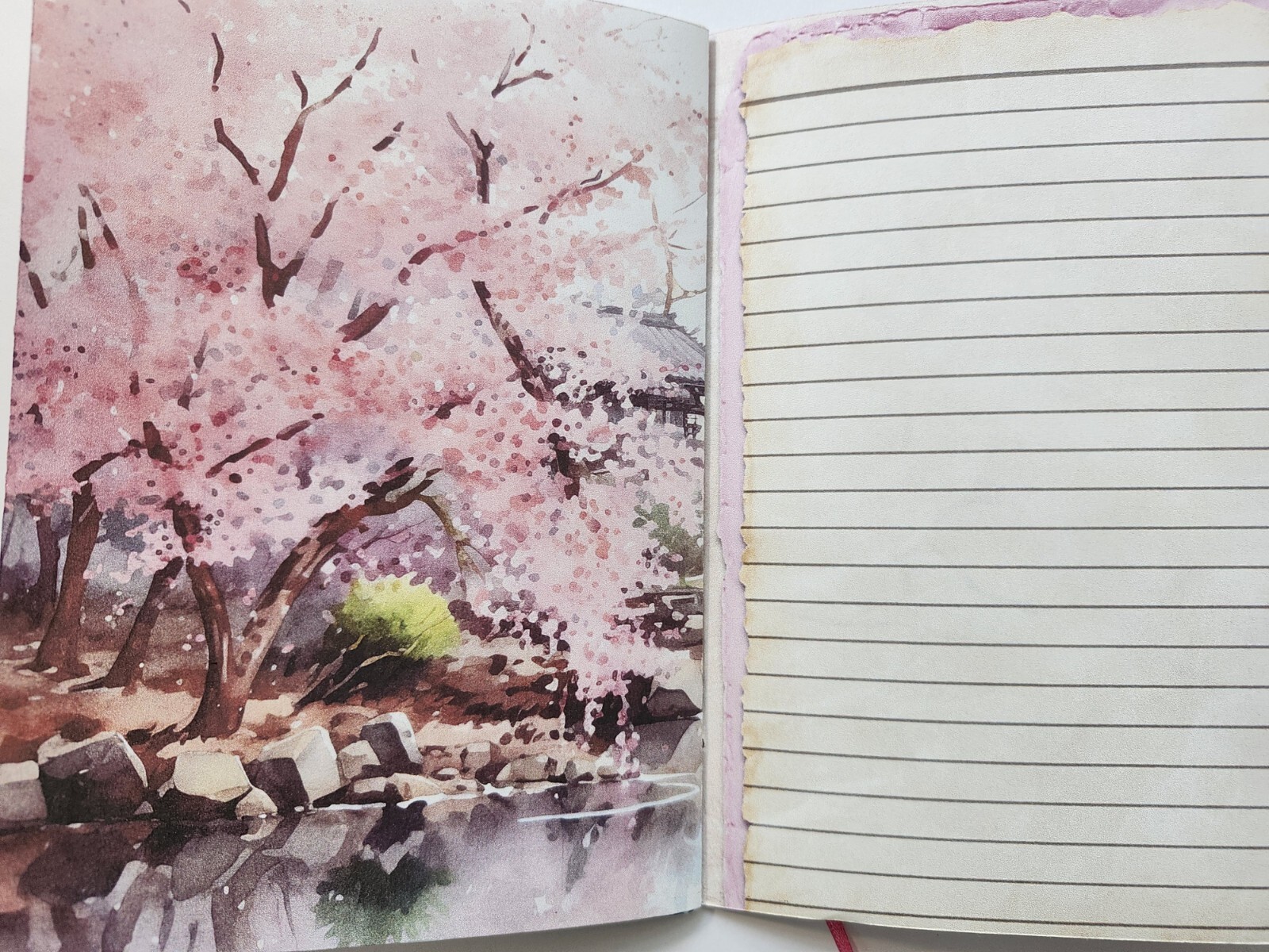 Junk Journal Blank Booklet “JAPANESE CHERRY BLOSSOMS” Handmade LG 8.5″x5.5″ 40pg