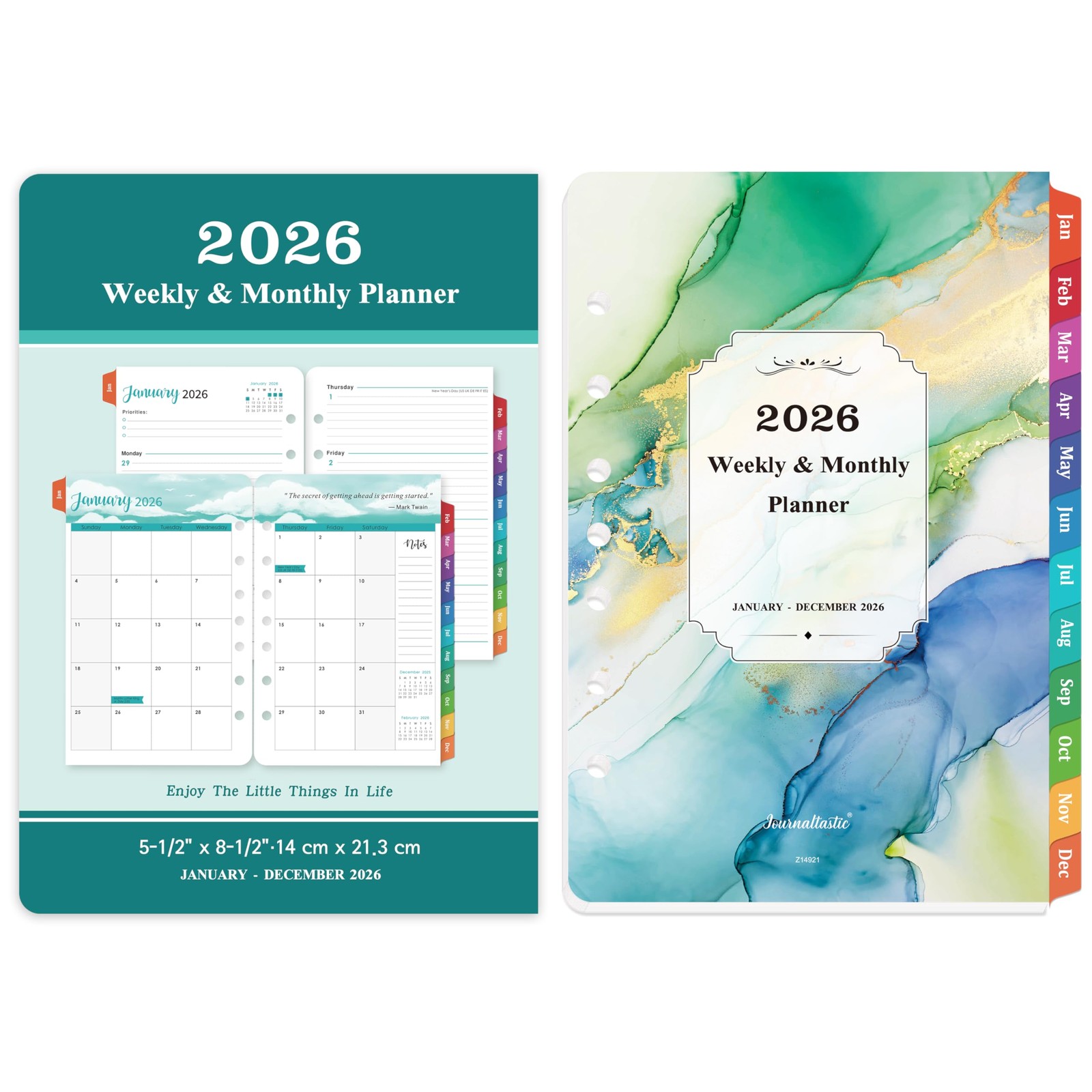 2026 Planner Refills – 2026, JAN 2026 5.5 x 8.5 inches, green