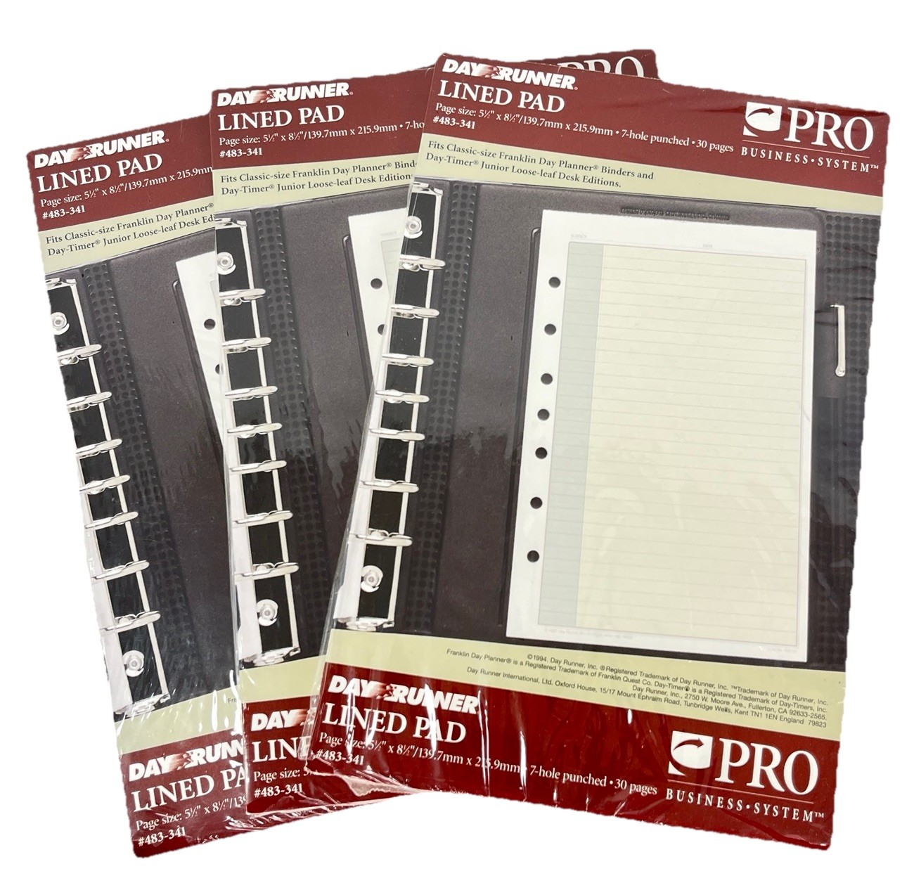 Day Runner Lined Pad 7 Holes Set of 3 Packs 5.5” x 8.5” #483-341 Total 90 Pages