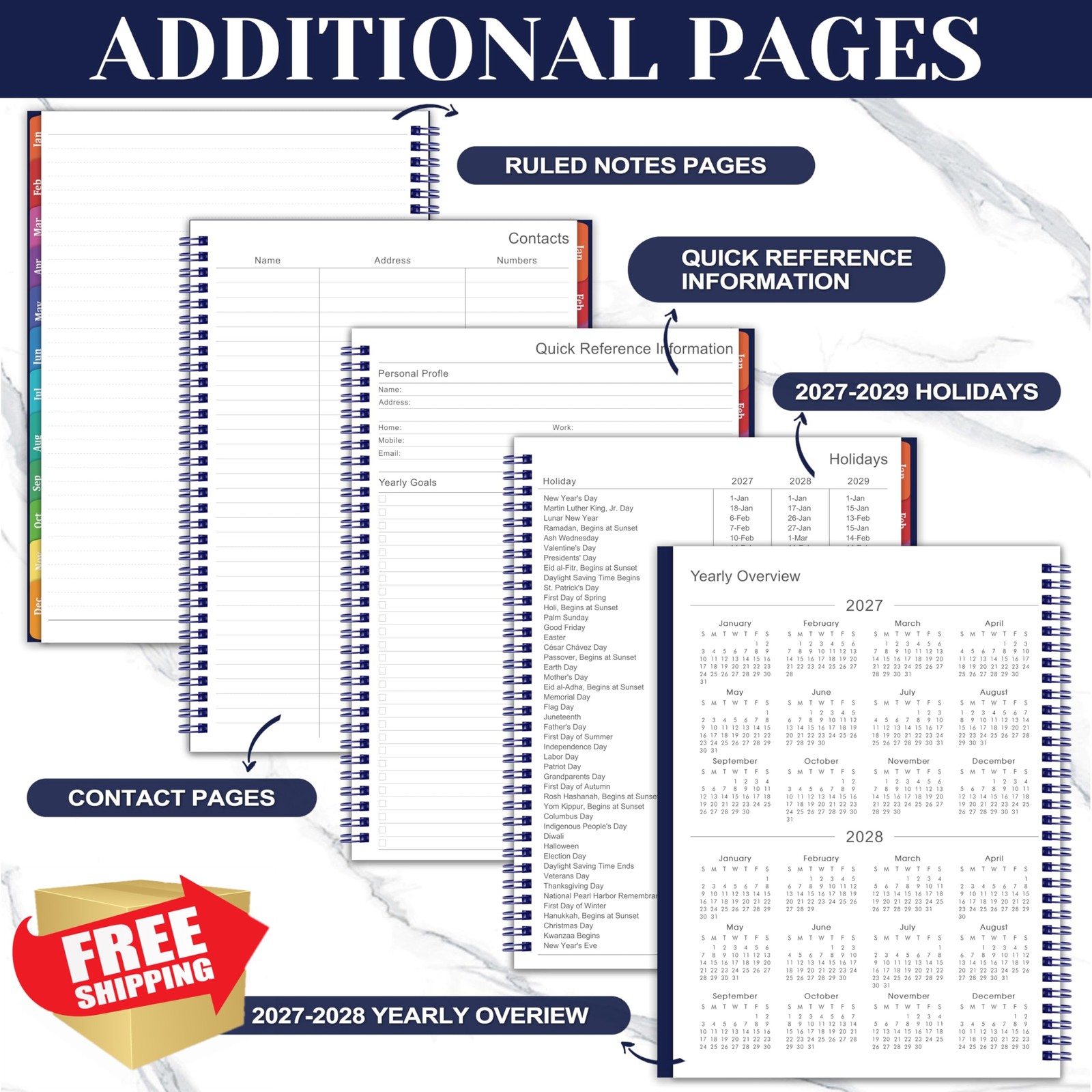 Vondafe 2027 Weekly Monthly Planner Navy