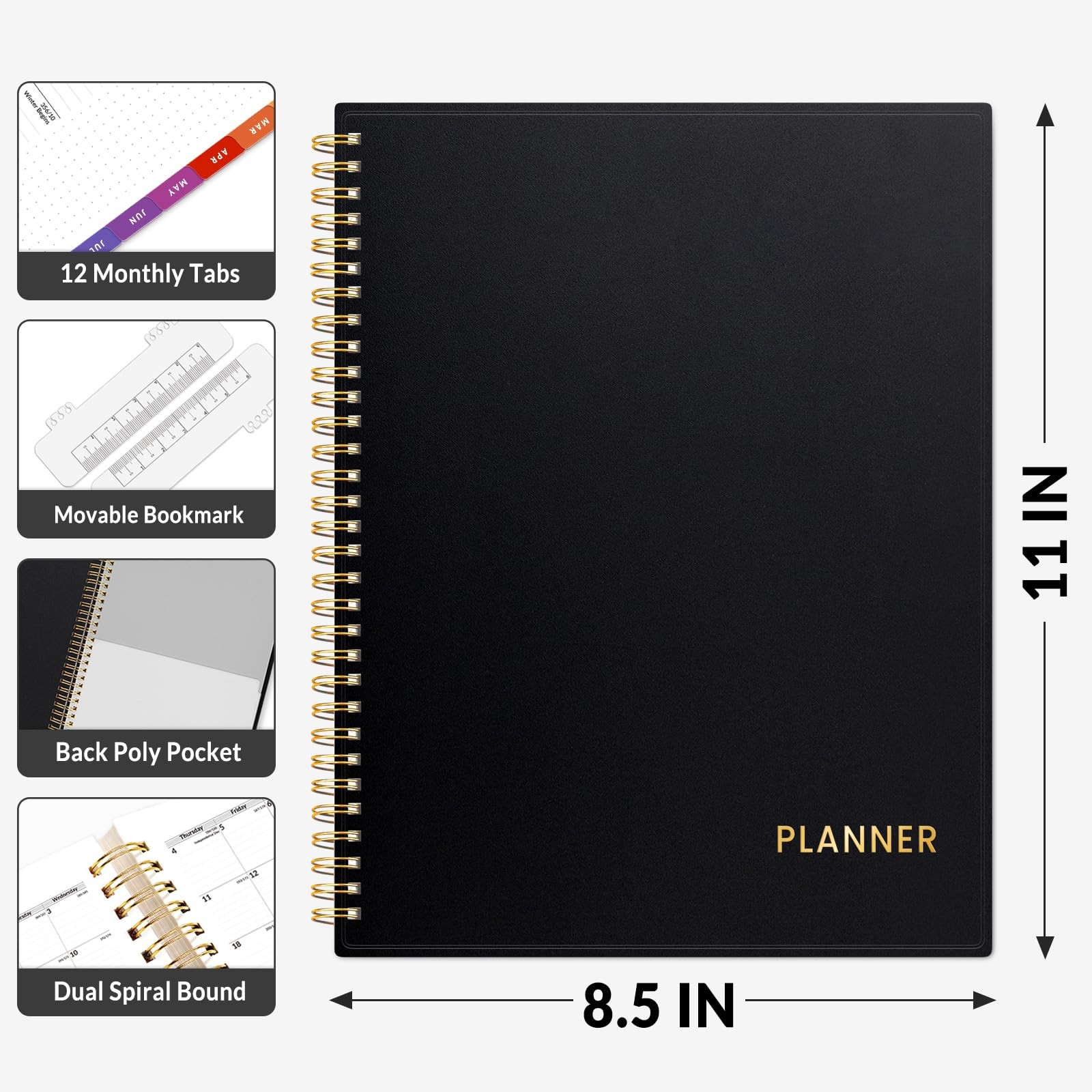 SUNEE Academic Planner 2026-2027 – Weekly & Monthly Planner, 8.5″x11″, Black