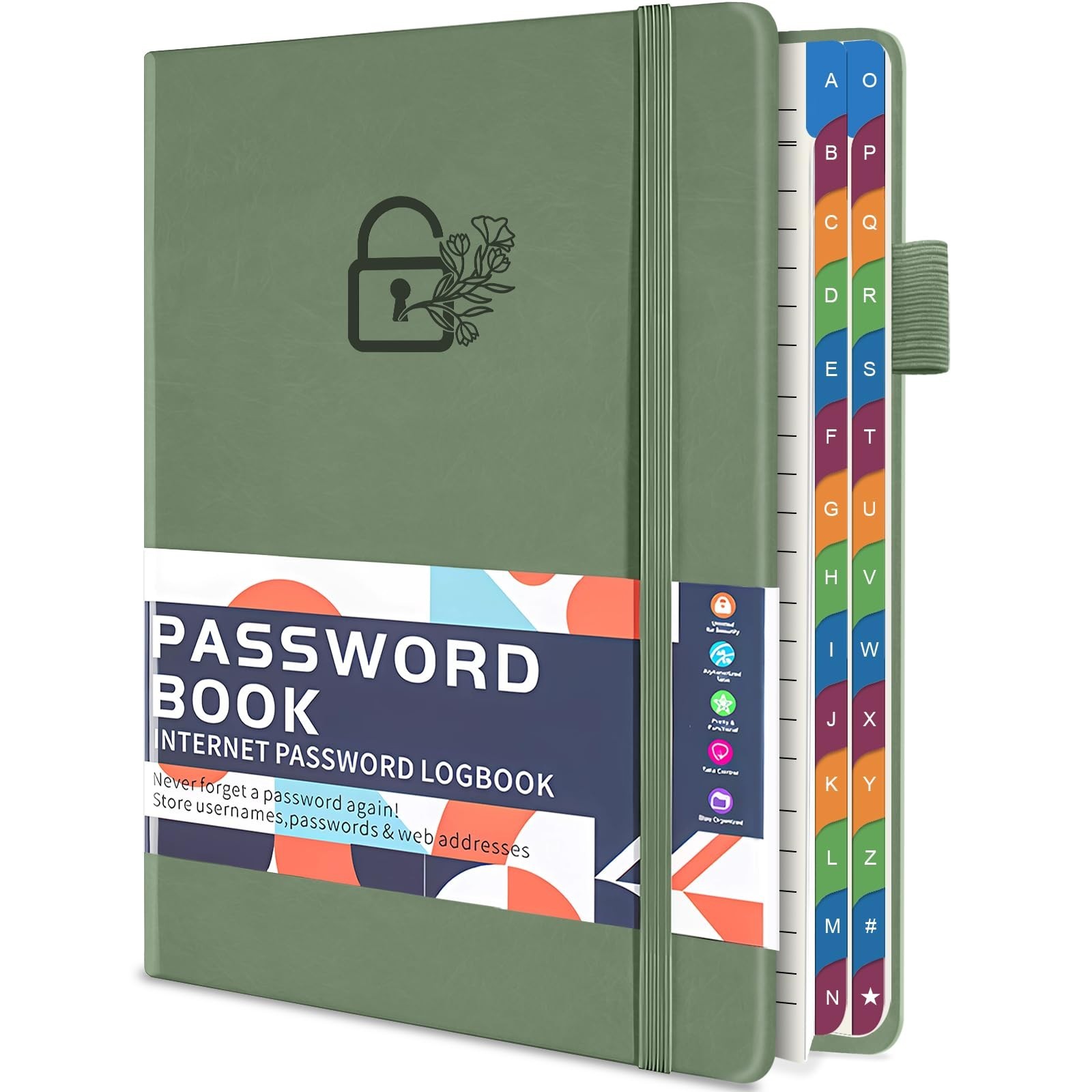 Colorful Password Keeper Log Book with Tabs – 200 Pages Password Organizer Noteb