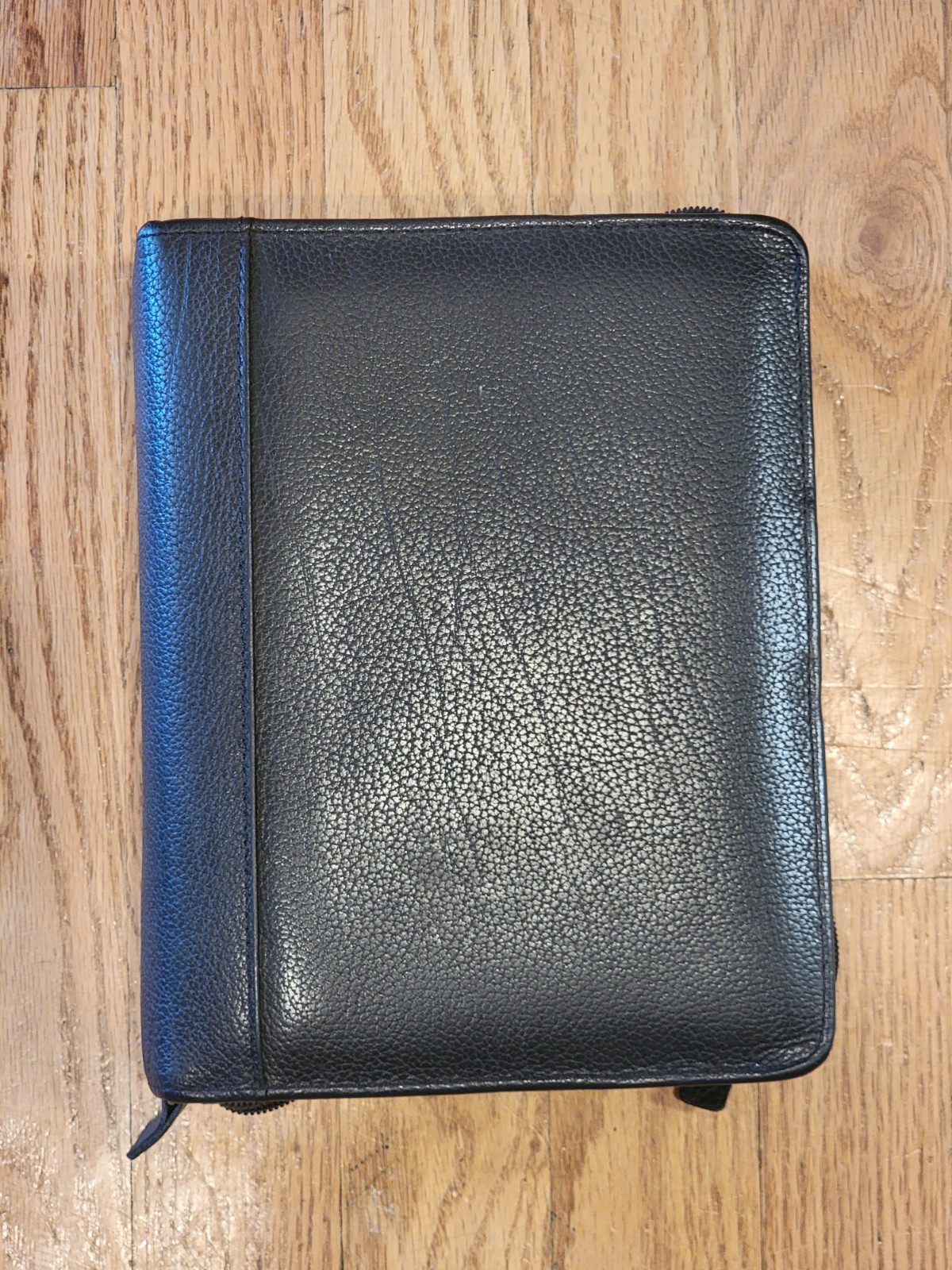 FRANKLIN QUEST Zip Binder 1994 w/ Inserts Vintage 6 Ring Black Top Grain Leather