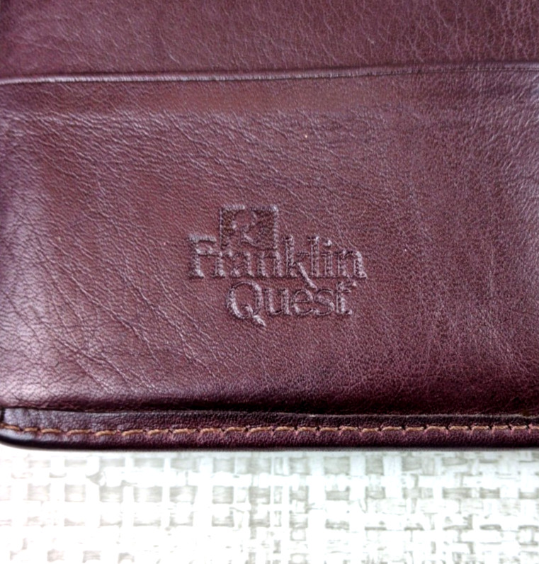 Franklin Quest Compact Open Top Snap Leather Binder Wallet 6 Rings Burgundy