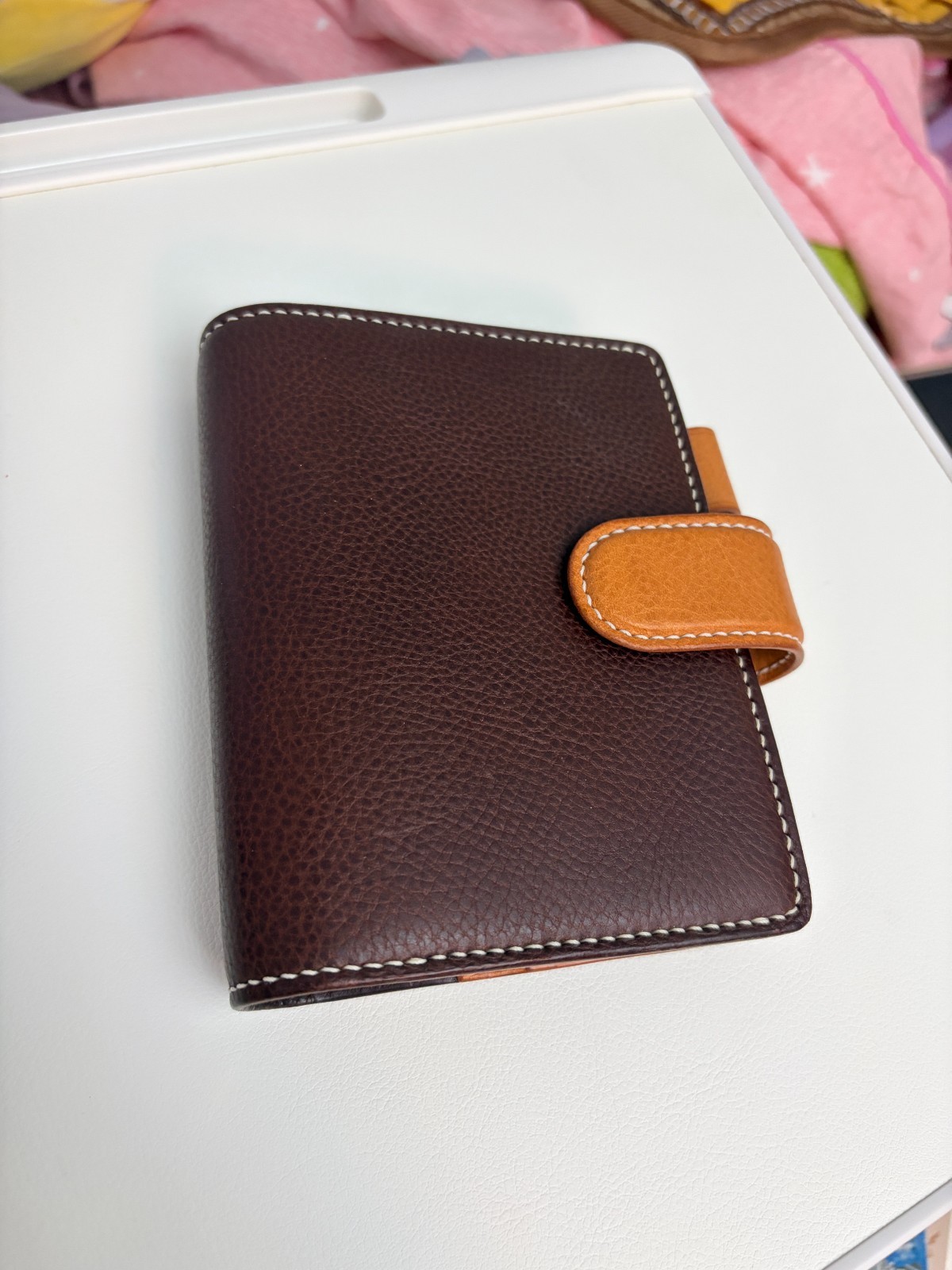 Handmade Leather Planner Binder, A7 Pocket Size, Brown & Tan Colorblock