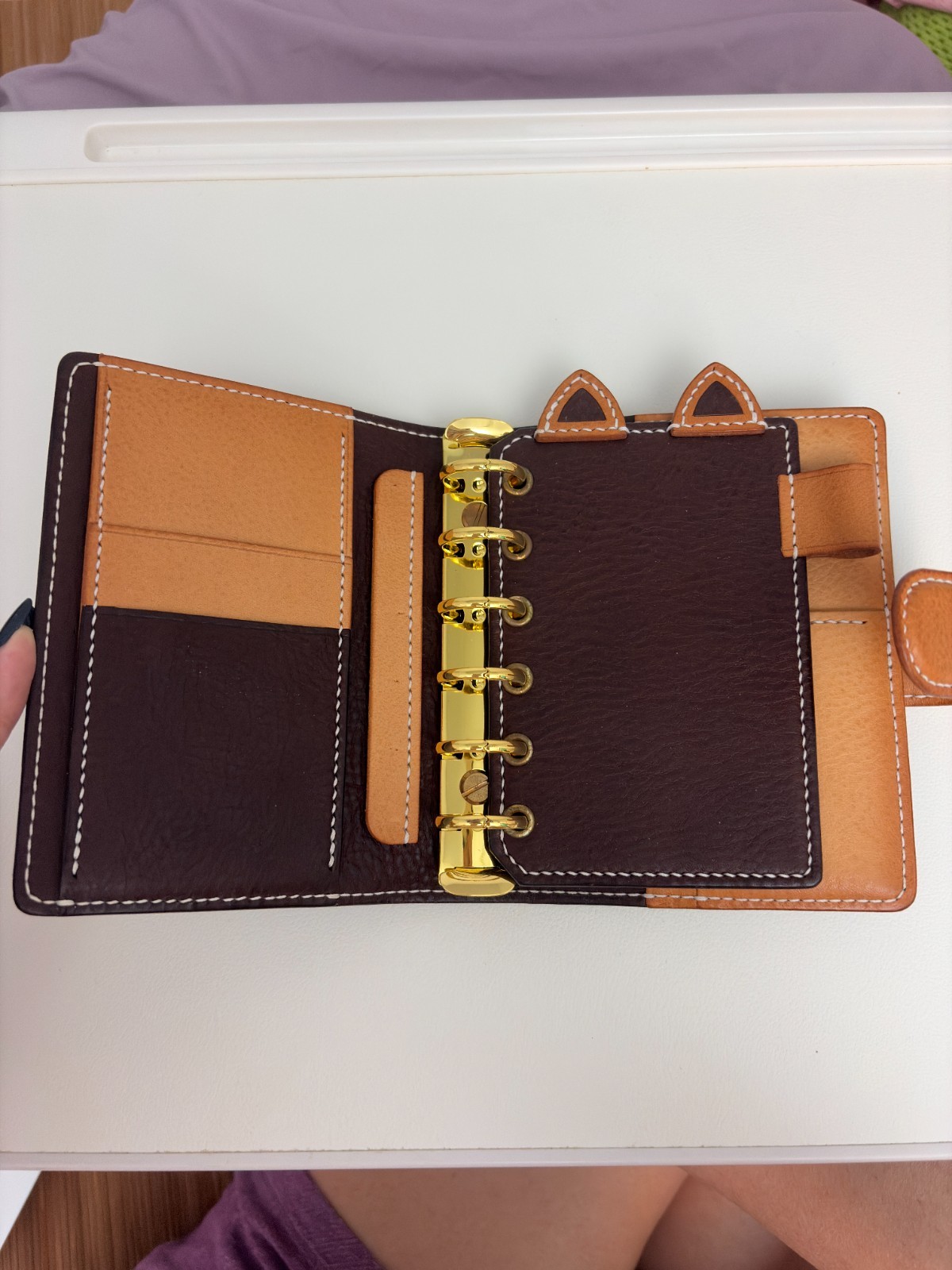 Handmade Leather Planner Binder, A7 Pocket Size, Brown & Tan Colorblock