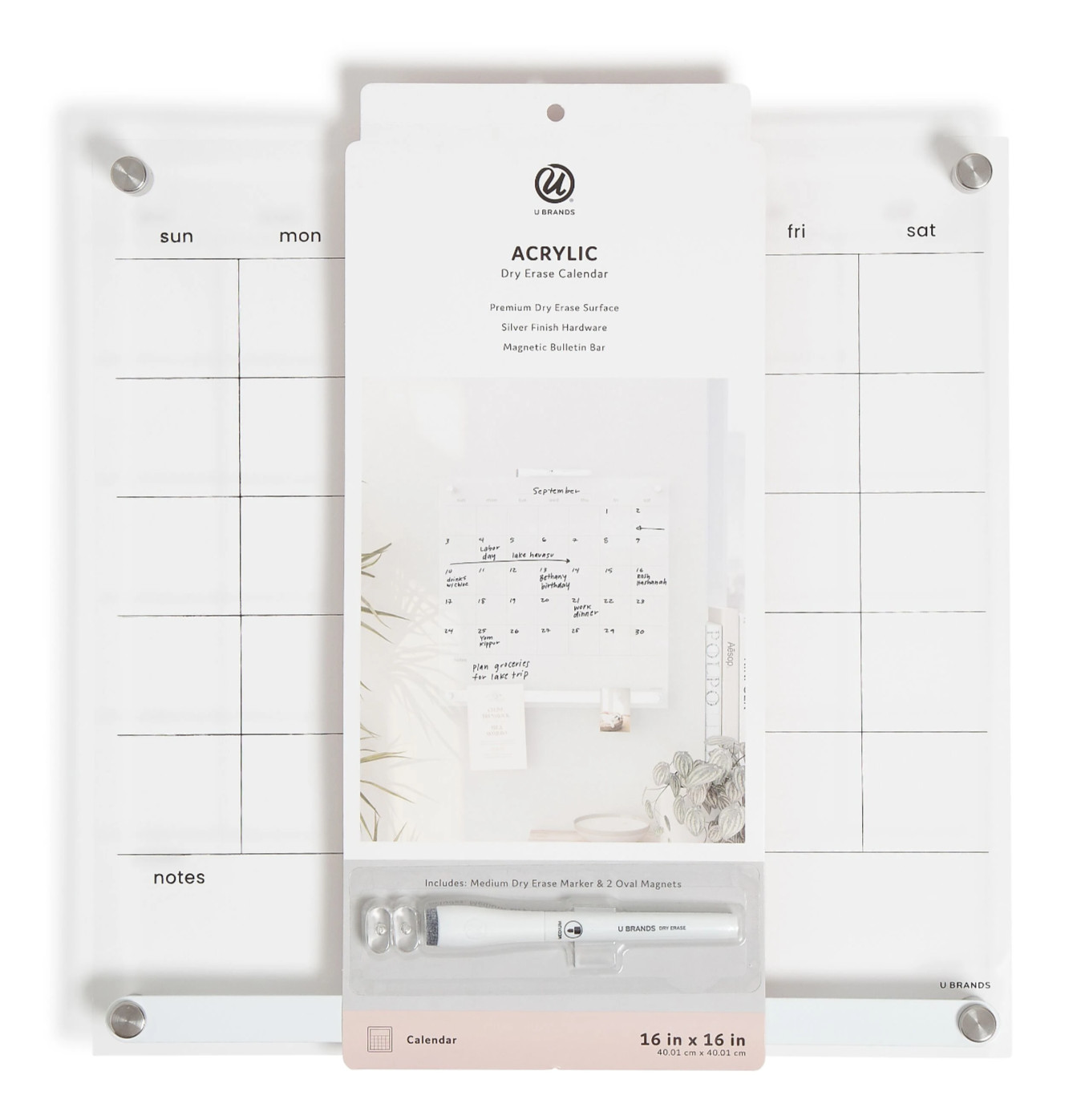 U Brands 16″ x 16″ Acrylic Monthly Calendar Dry Erase Magnetic Bar Board Planner