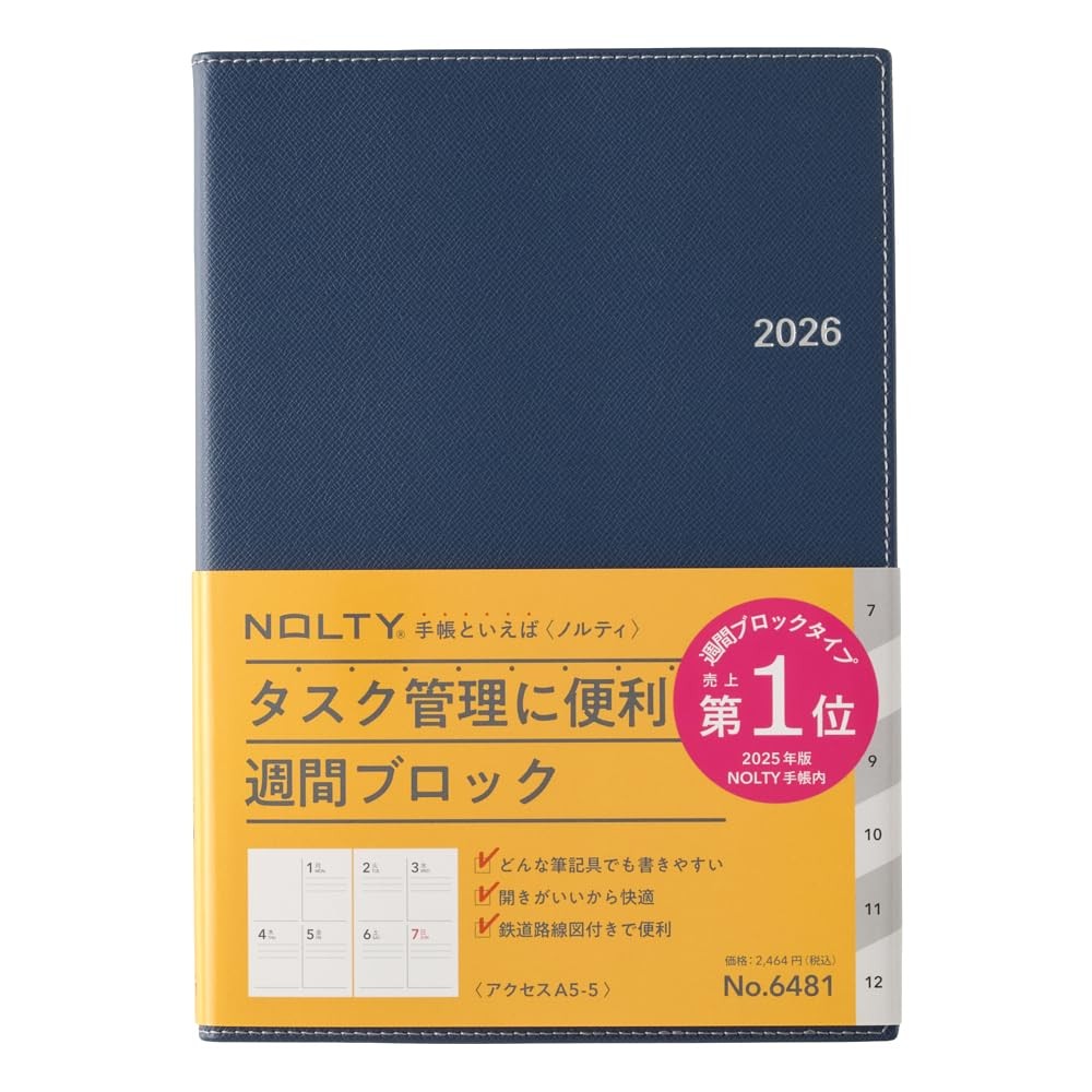 NOLTY 2026 Planner, A5 Weekly, access5, Navy Blue, 6481 (Starts December 2025)