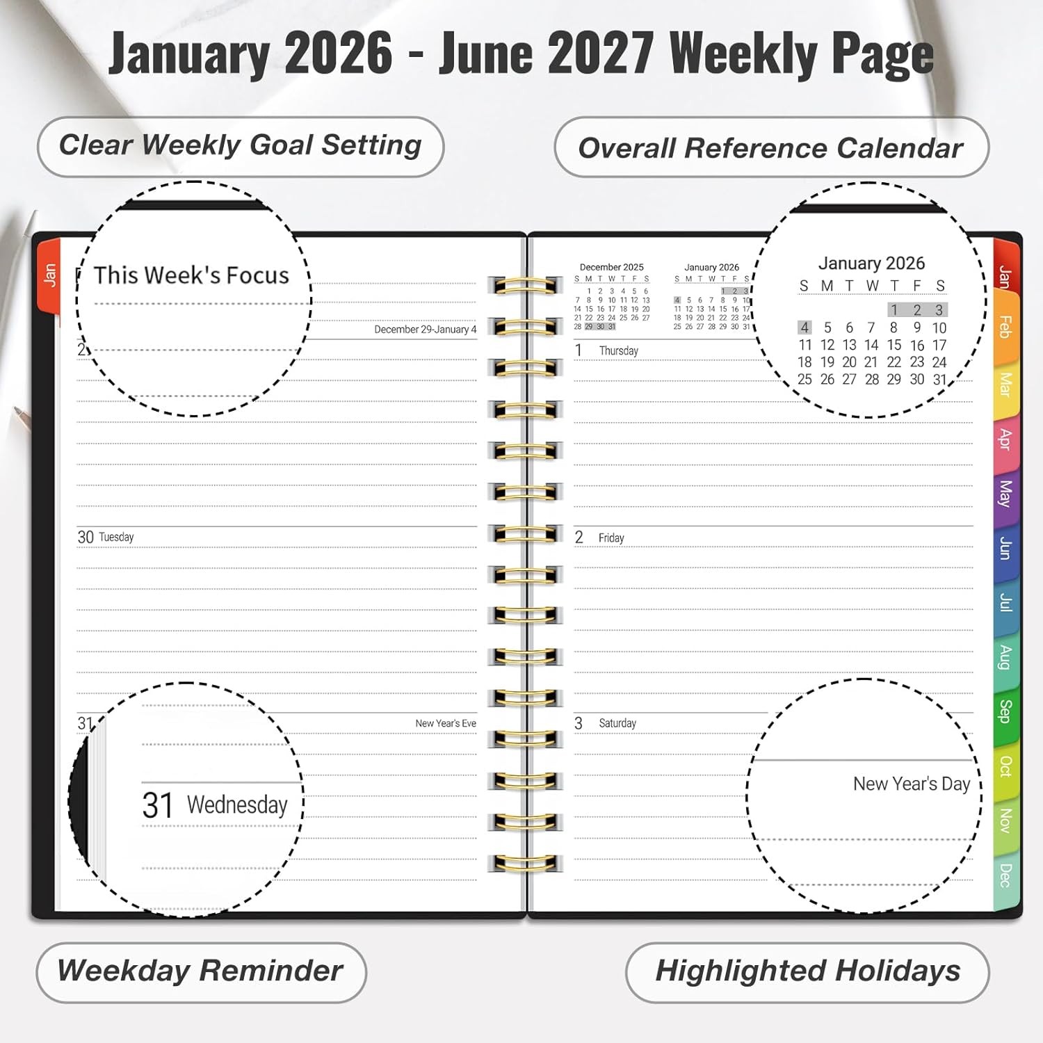 Daily Planner 2026-2027, 18 Month Planner with Tabs, January 2026 – June 2027 We