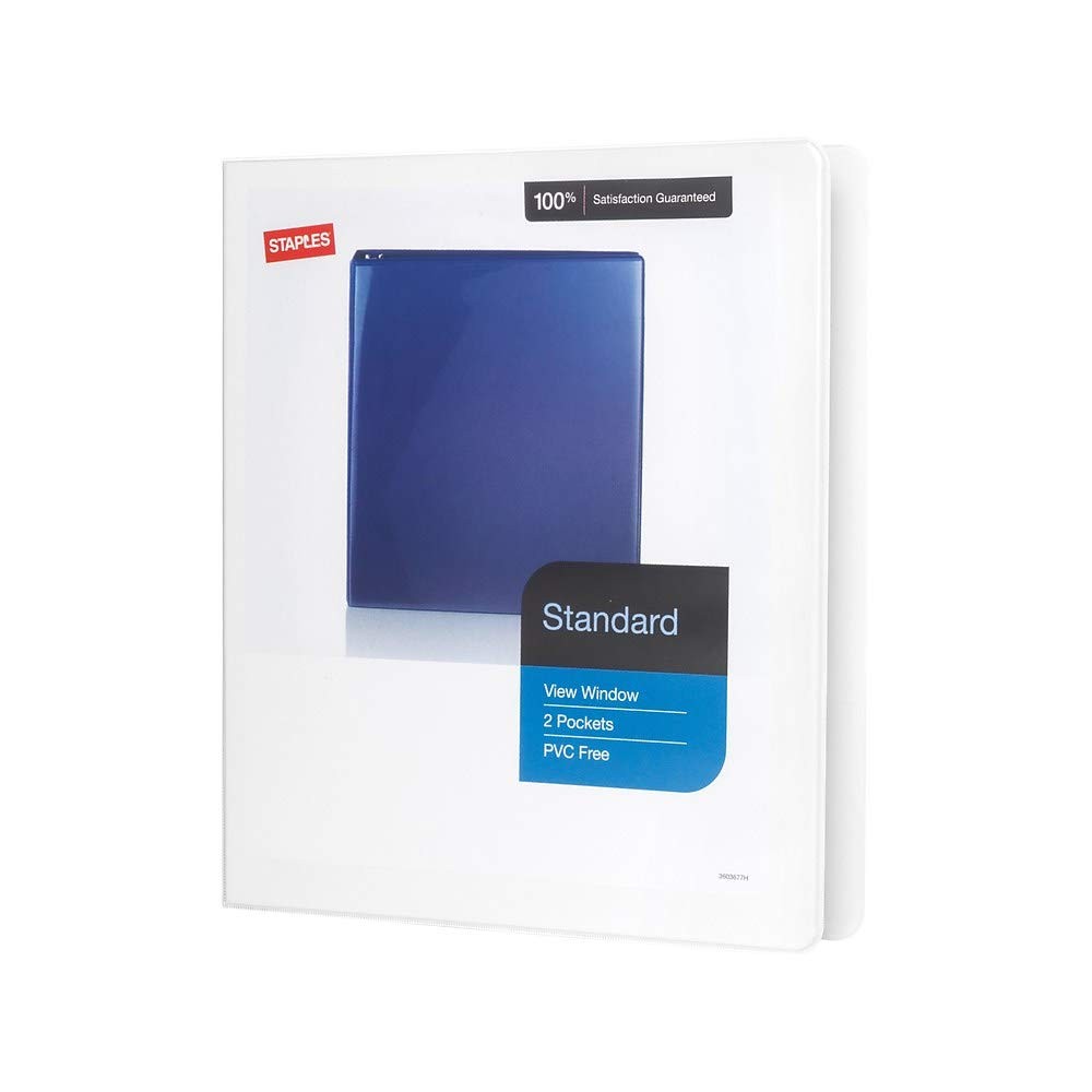 Staples Standard 0.5-Inch 3-Ring View Binder, Holds Up to 100 0.5-Inch, White