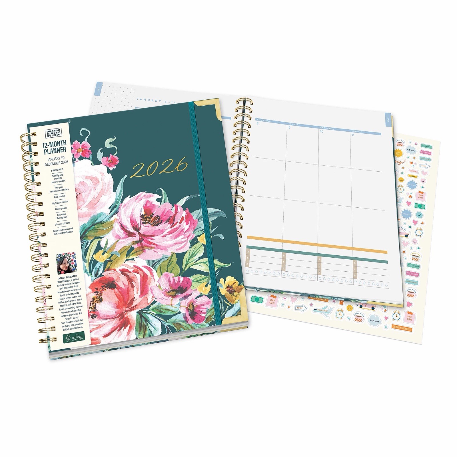 2026 Bella Flora Planner 11×9 Weekly Monthly Spiral Agenda
