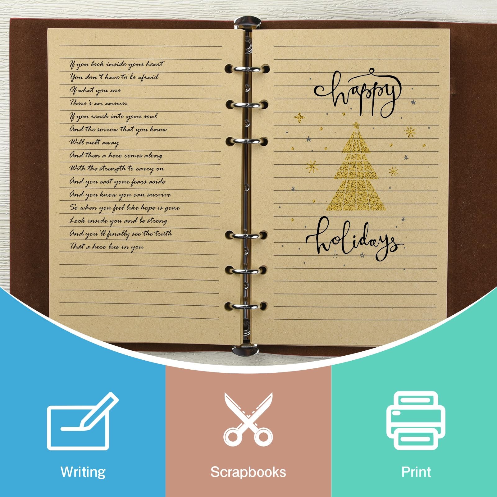 Refills Lined Paper, MALEDEN Refillable A6 Paper for 5×7 Journal A6, Kraft