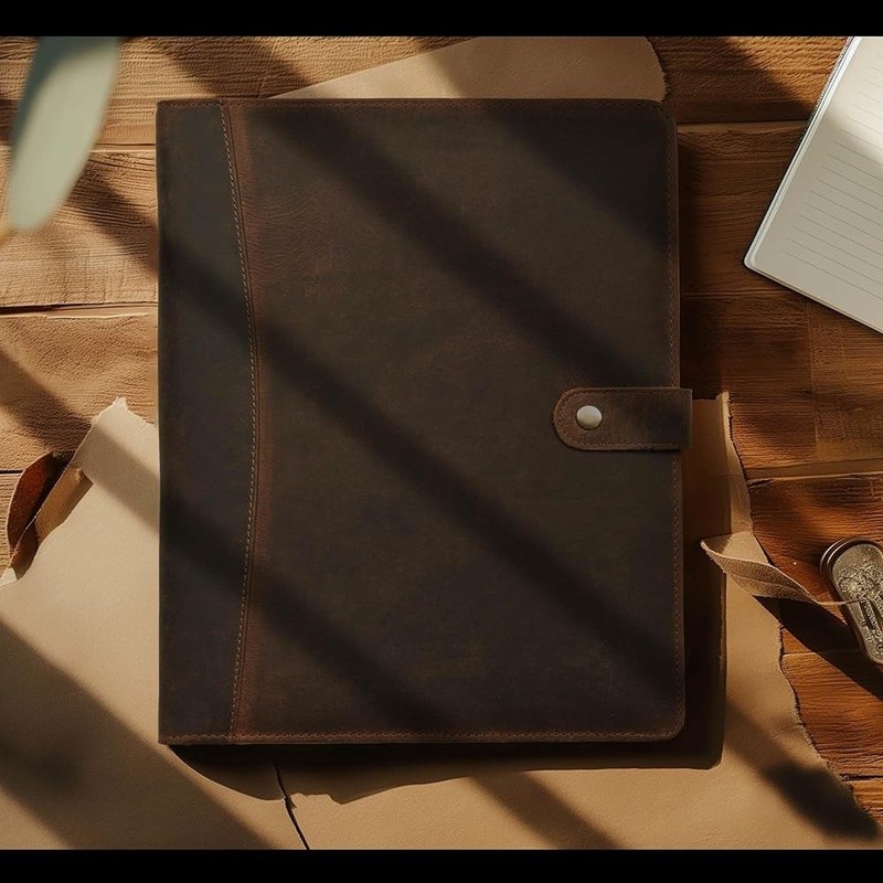 Handmade Full Grain Leather Padfolio Organizer W/ Card Slots & Pen Loops New