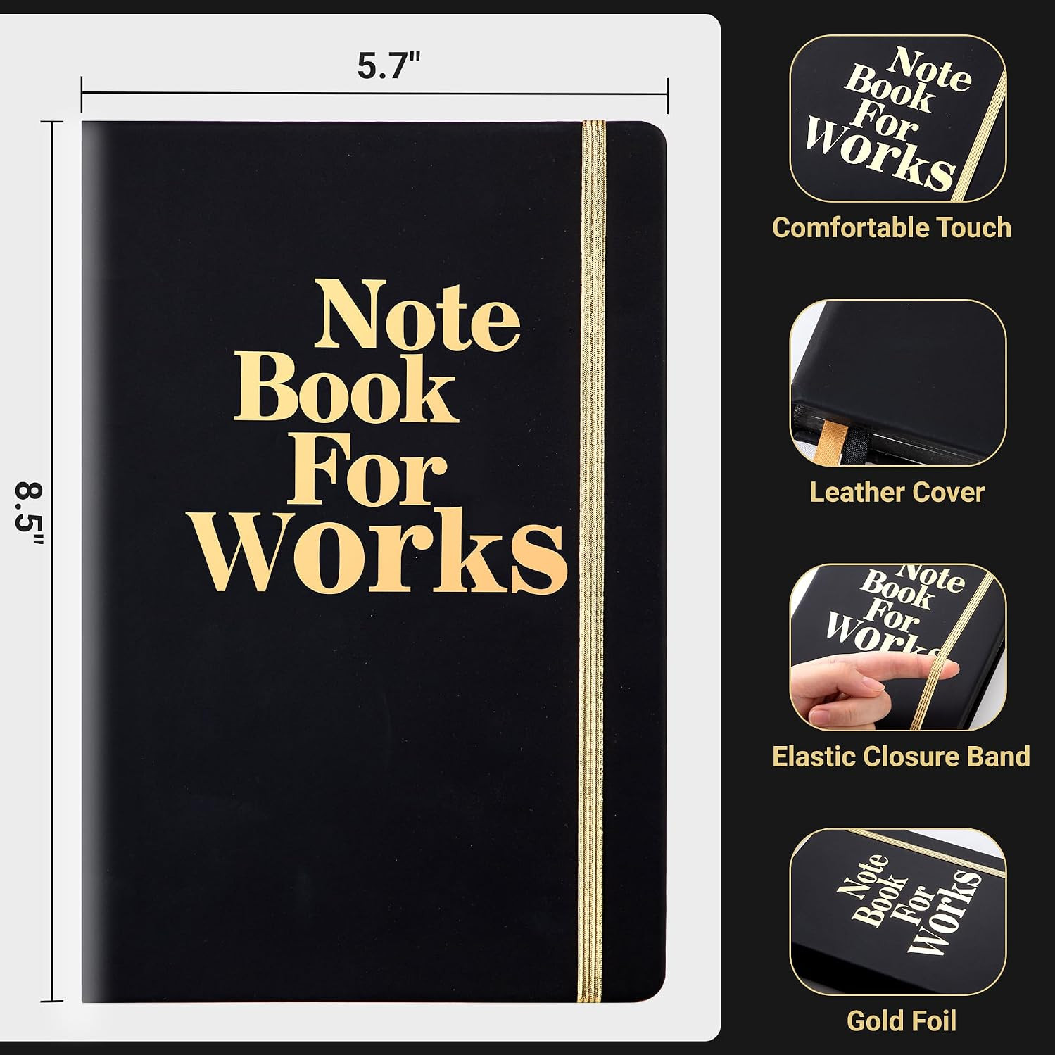 Lined Journal Notebook for Men and Women, 256 Pages Black Journals for Writing