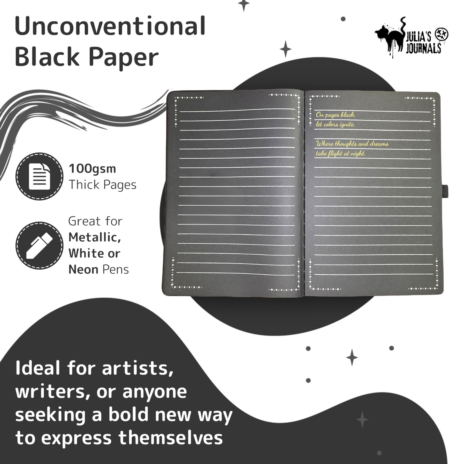 Black Paper Journal for Writing or Sketch – 200 Pages (100 Sheets) – 100 GSM …