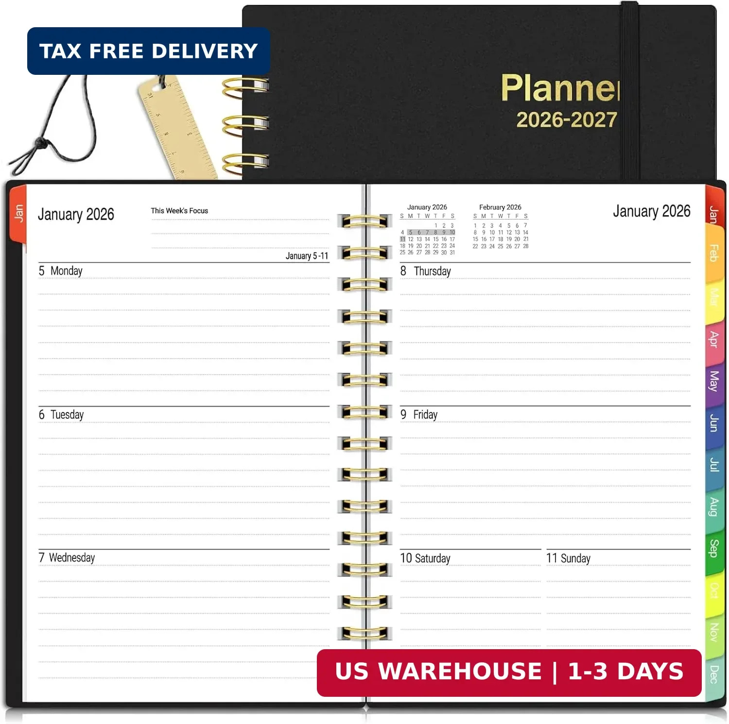 Daily Planner 2026-2027, 18 Month Planner with Tabs, January 2026 – June 2027 W