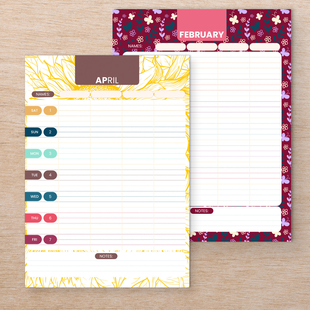 Family Planner 2023 – 4 columns, 12 months, Floral themes / Instant download.pdf