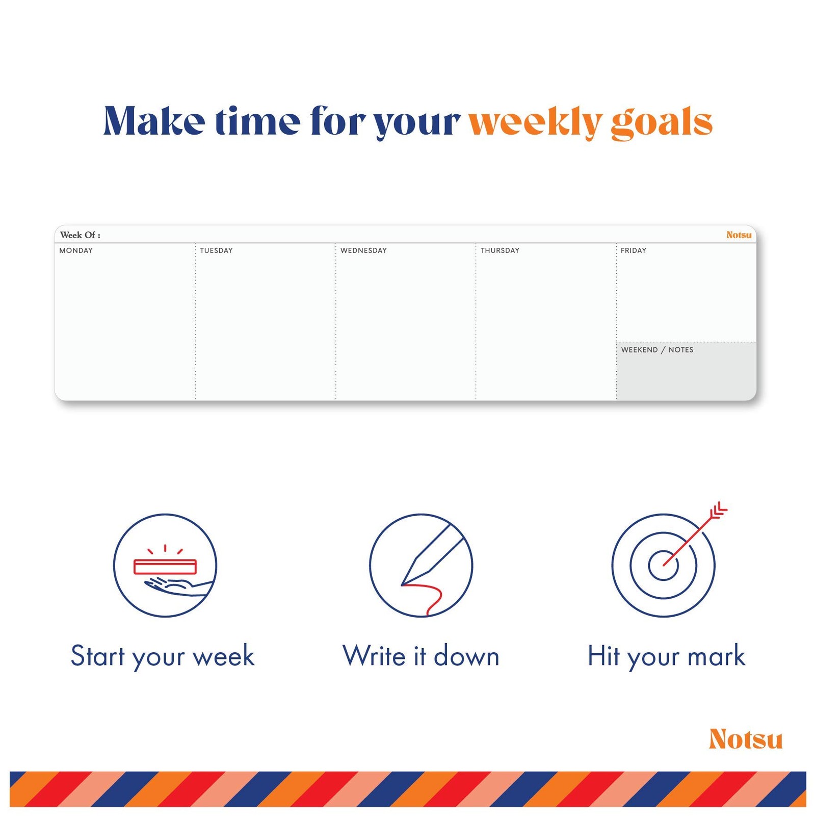 Notsu Weekly Keyboard Planner Notepad | Minimalist 12 x 3 inches, White
