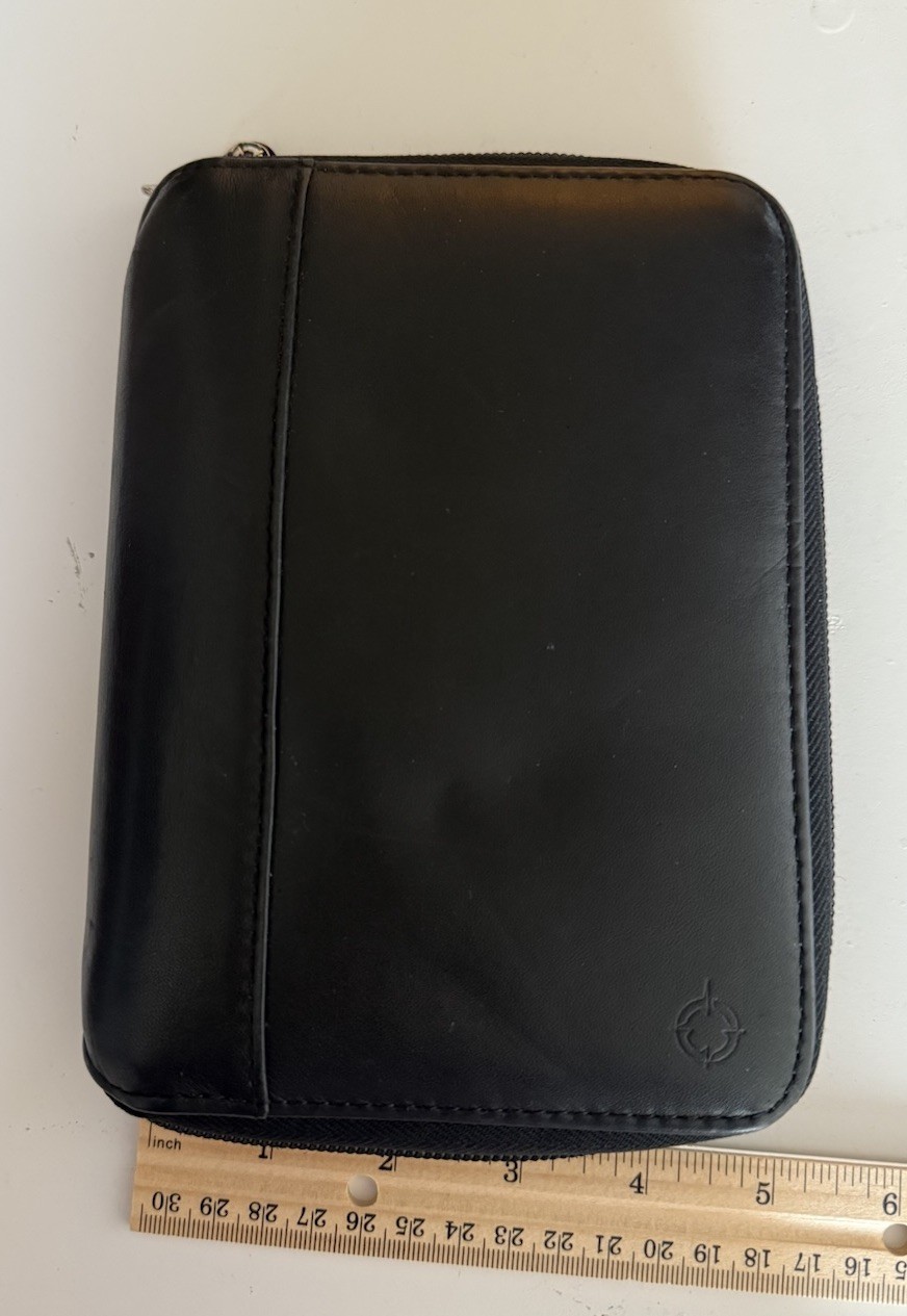 Vintage Franklin Covey 6-Ring Zip Around Black Full Grain Leather Binder 1996