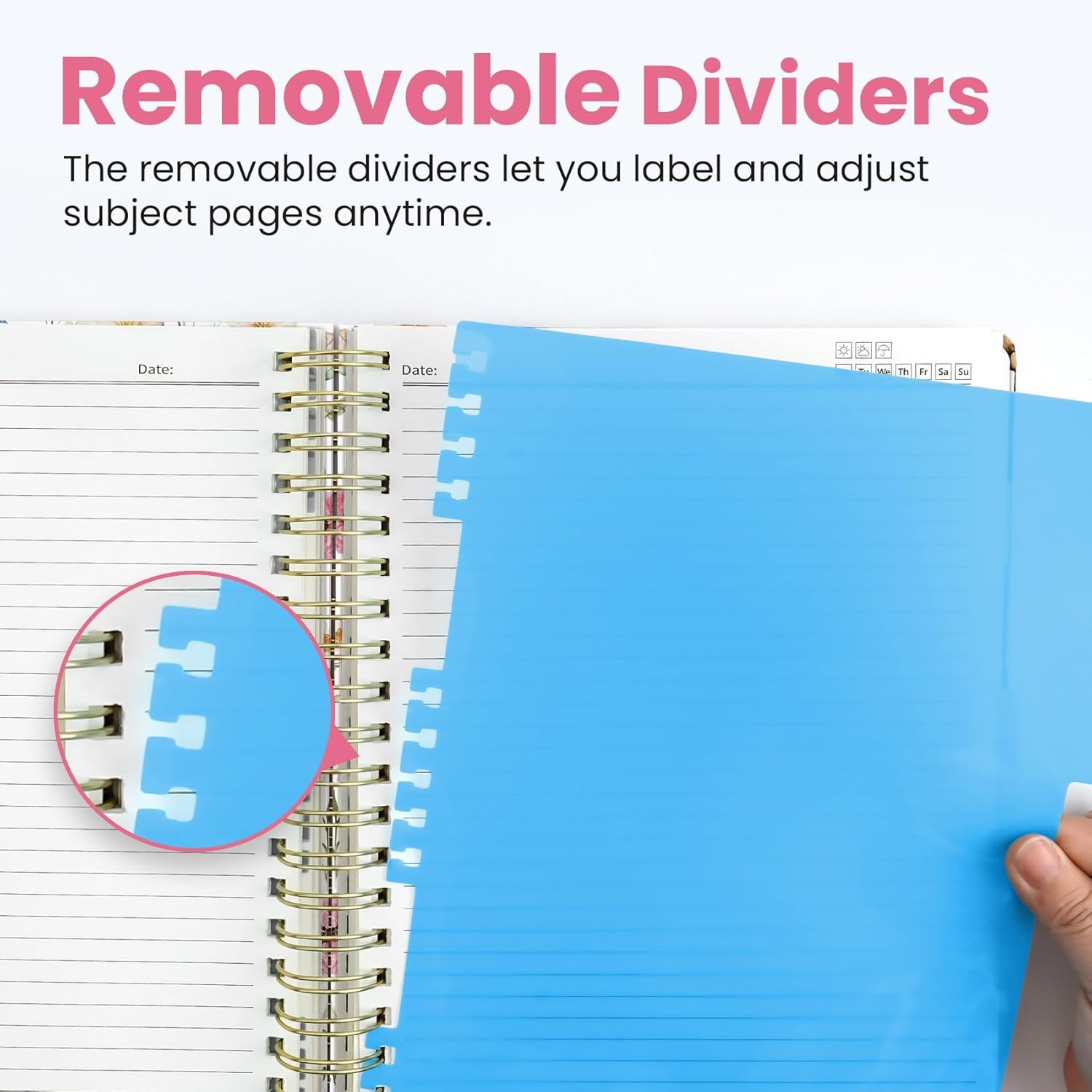 Large 8.5×11 5 Subject Spiral Notebook, College Ruled 280 Pages, Pretty