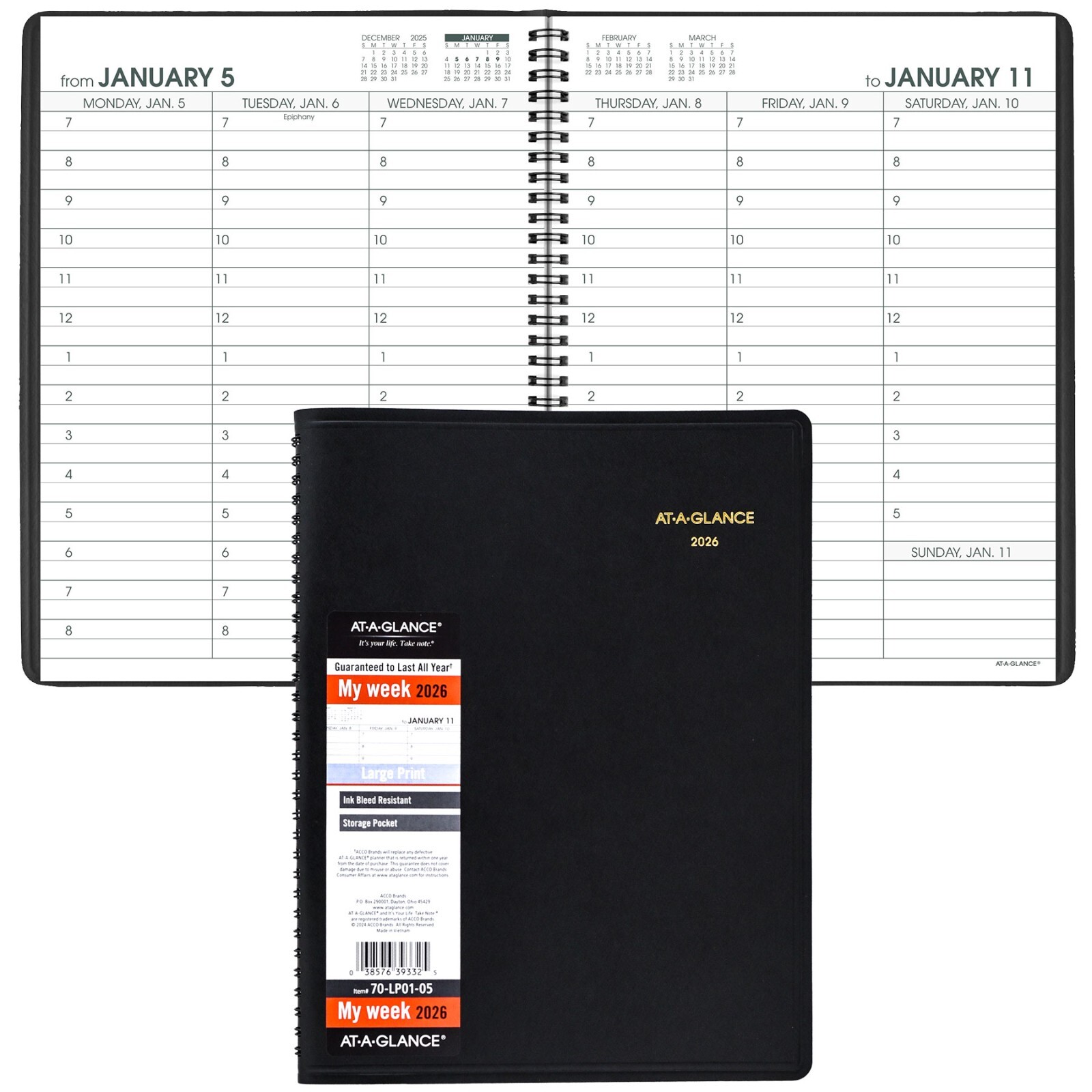 2026 At-A-Glance 70-LP01-05 Large Print Weekly Appointment Book, 8-1/4 x 11″
