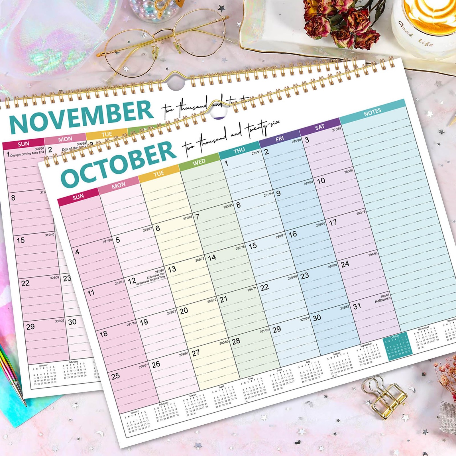 2026 Calendar – Wall from January 2026 to December 2026 colorful