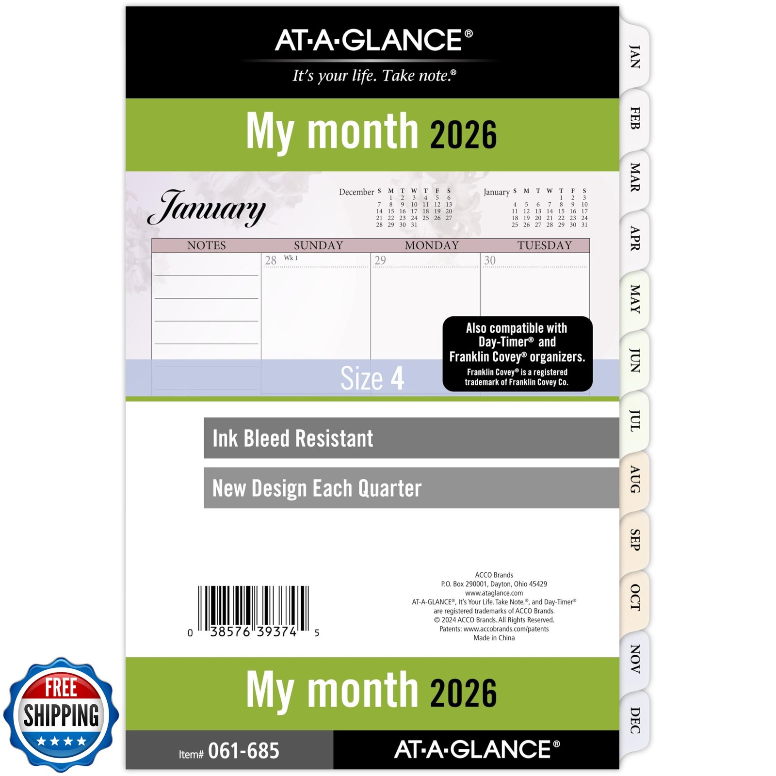AT-A-GLANCE 2026 Planner Refill, Monthly, 5-1/2″ x 8-1/2″, Desk Size 4, Loose