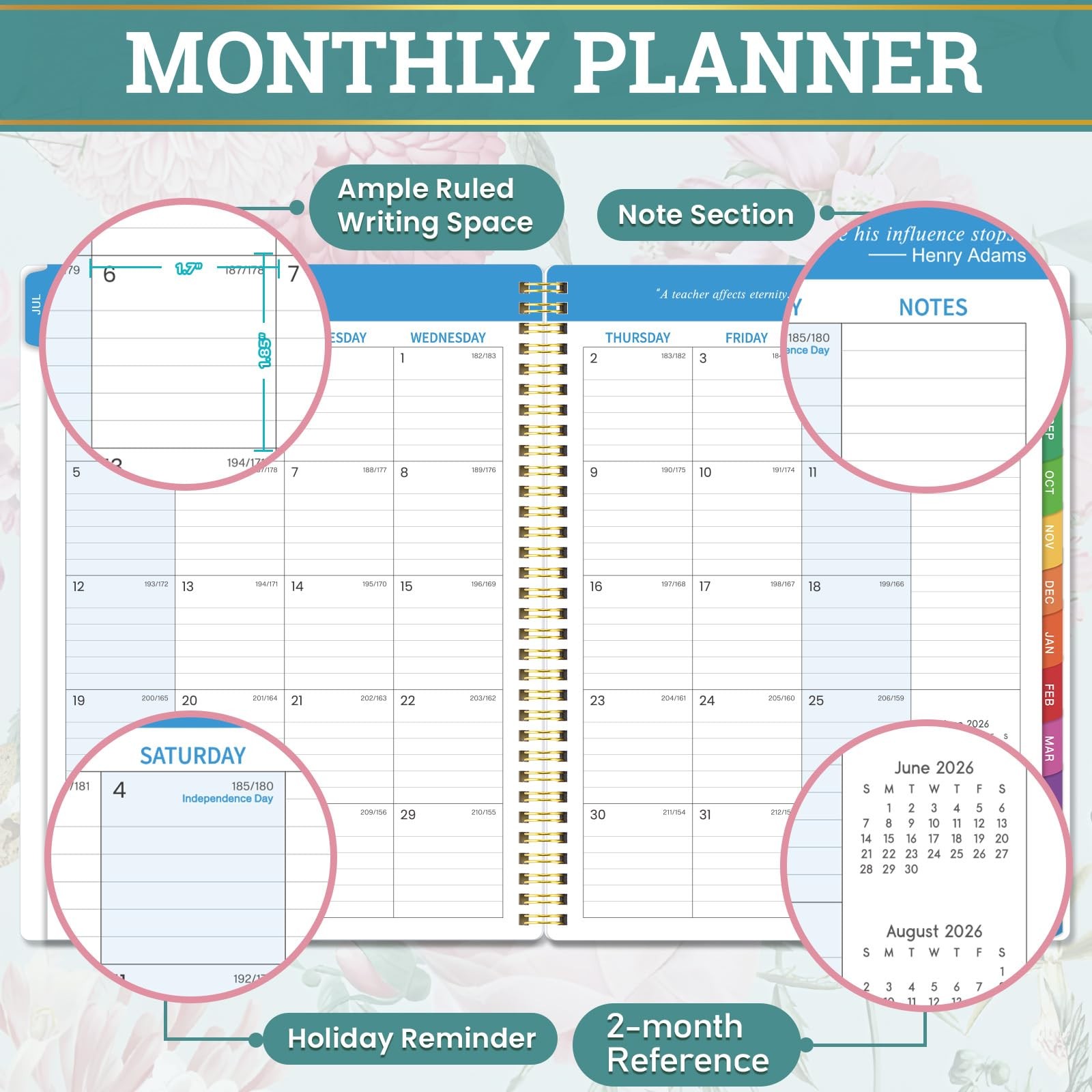 Teacher Planner 2026-2027 – Lesson 8.3″ x 11″, pink, purple, green