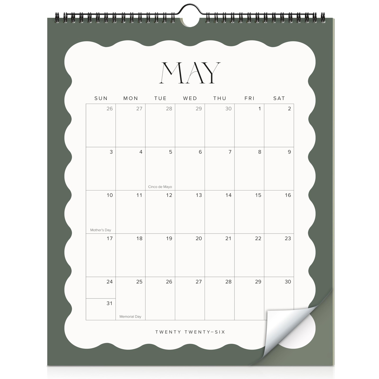 Aesthetic 2026 Wall Calendar – Runs from January 2026 Until July Beige-Sage