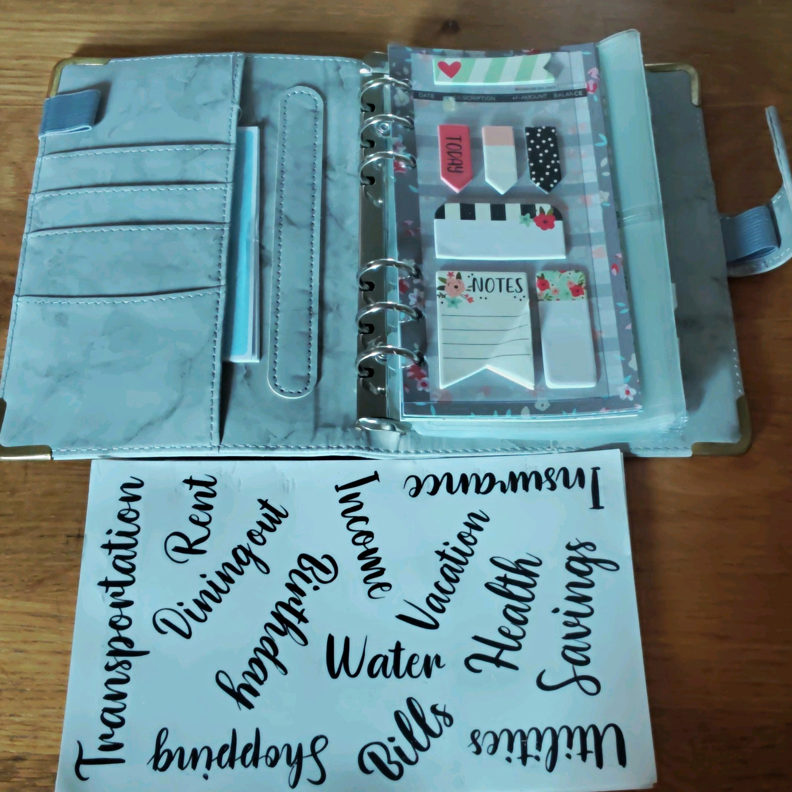 Marble Faux Leather 6-Ring Cash Envelope Budget Planner, Pocket Monthly Undated