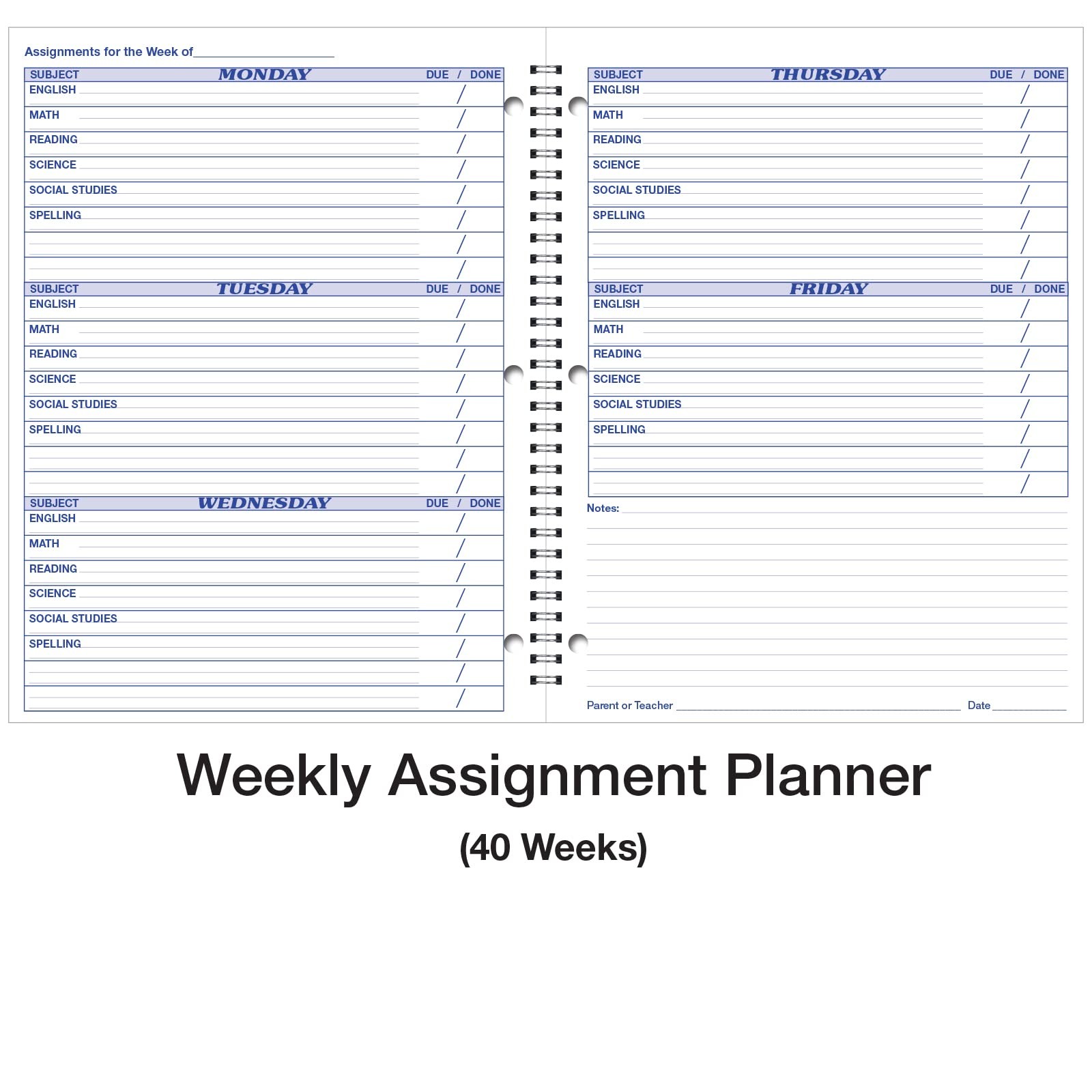 Ward Student Assignment Book 11 x 8 1/2, Blue