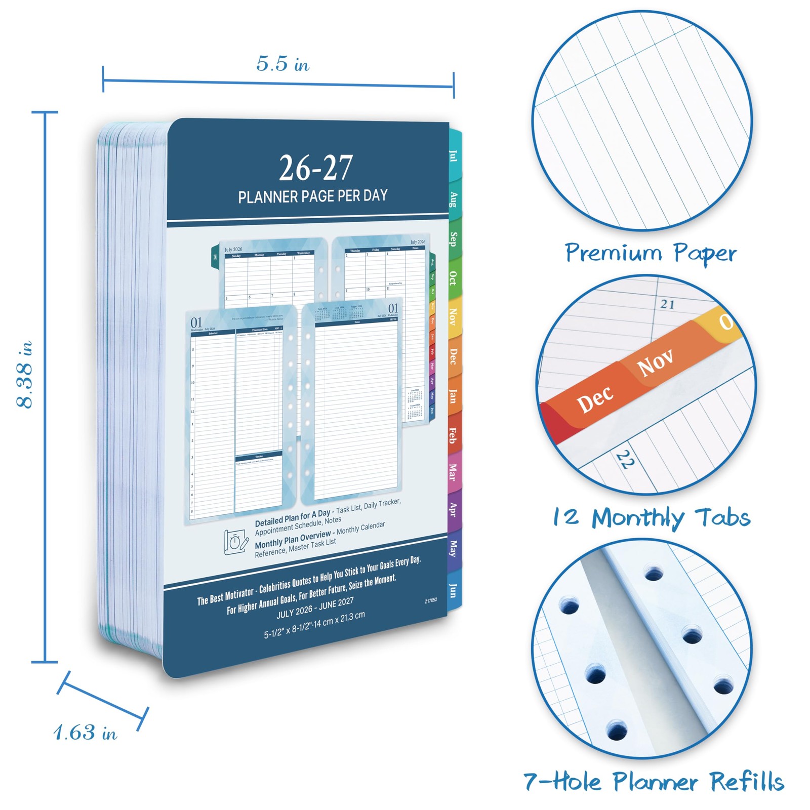 2026-2027 Planner Refills Jul 2026 – Jun 2027, Two Pages Per Day Daily & Monthl