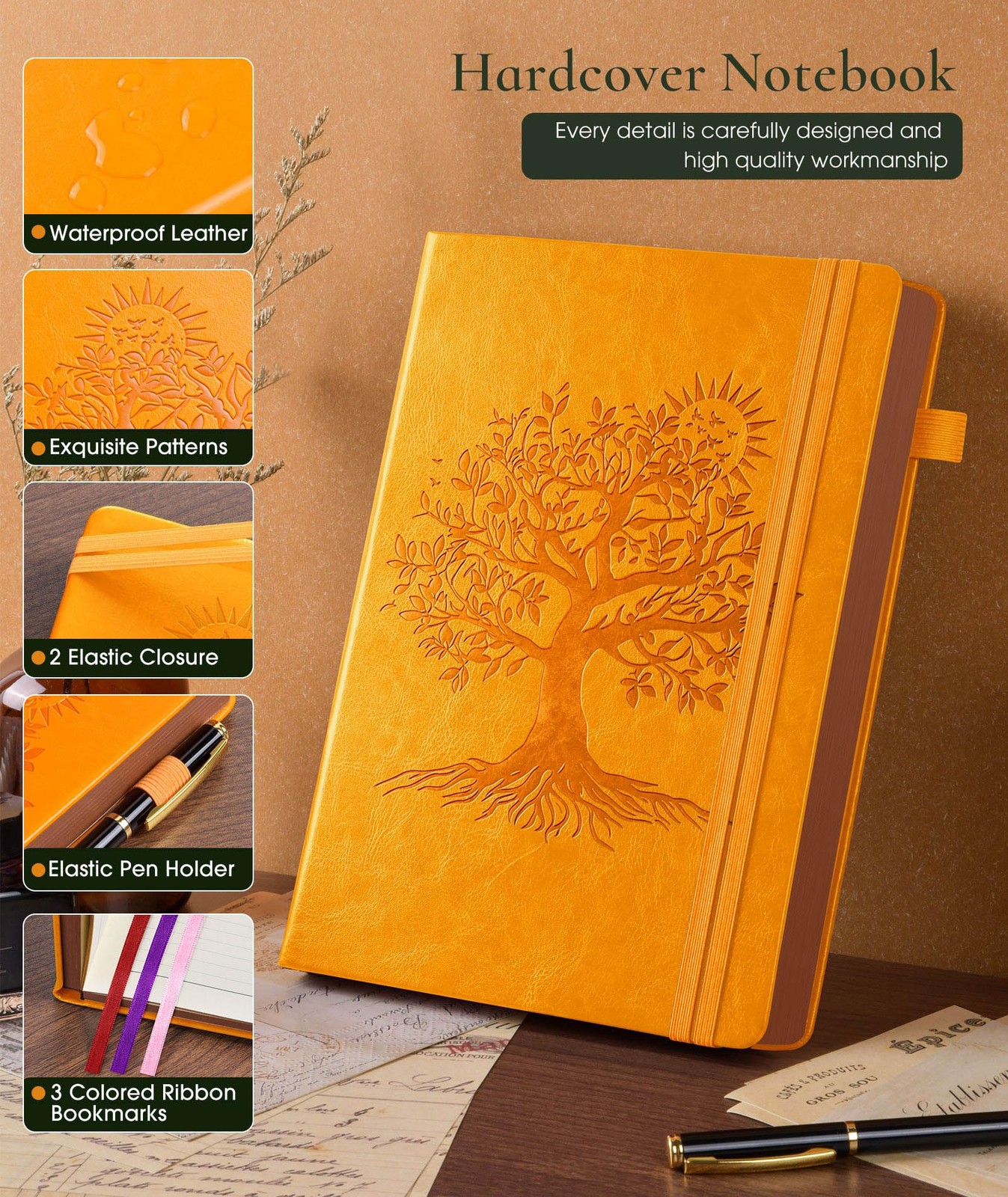 Vintage Leather Journal with 300 Numbered A4 (8.5in X 11.3in), Orange