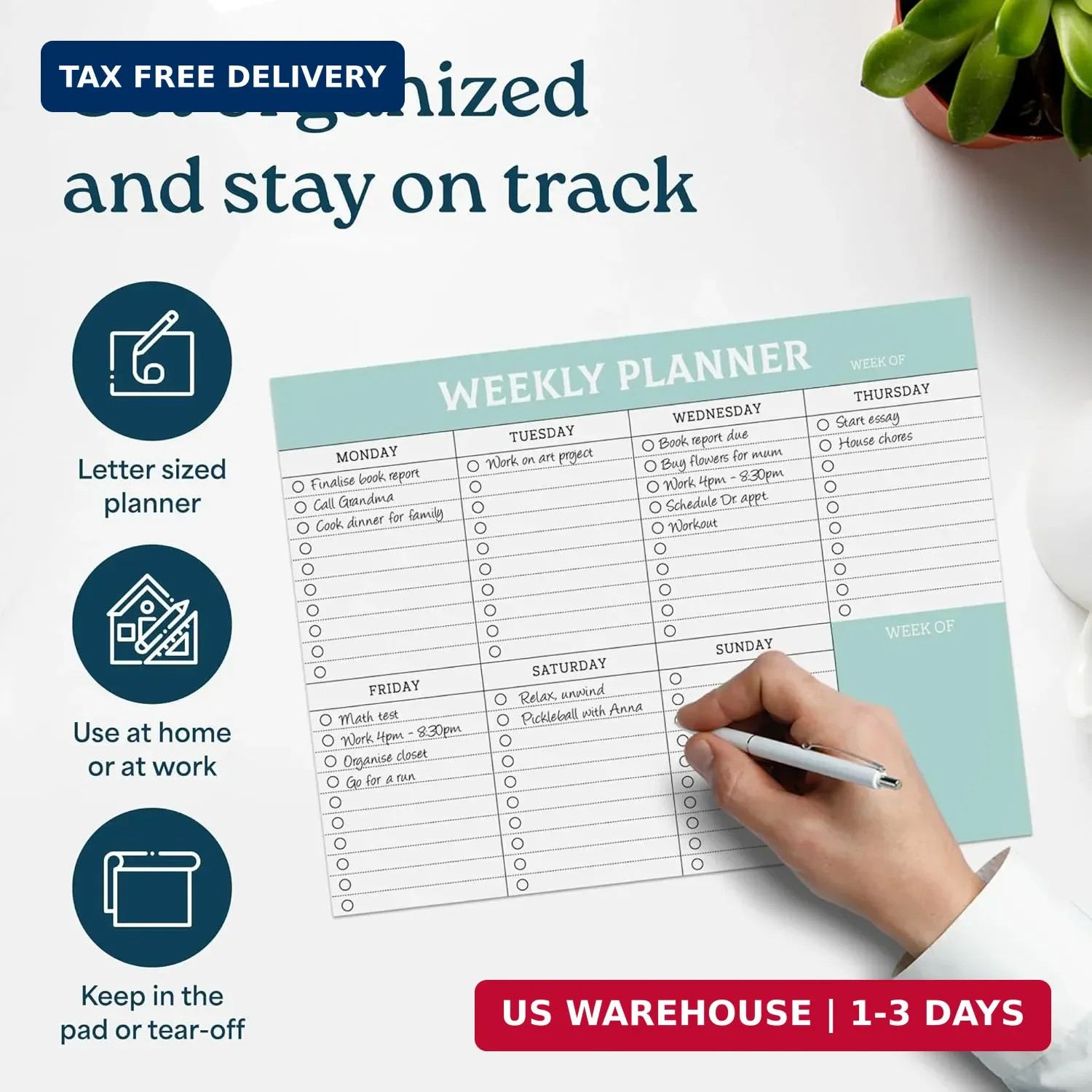 Large Weekly Planning Pad and Matching Notepad, 52 Letter Size Tear-Off Sheets,