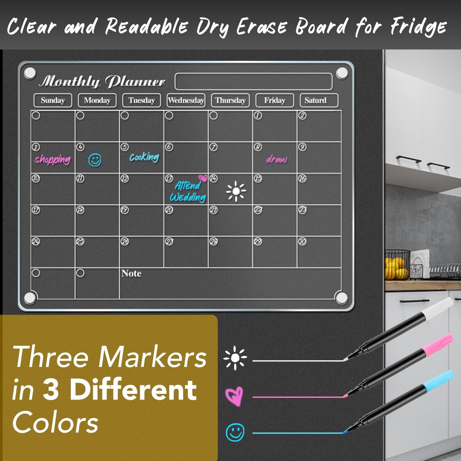 DIYMAG Magnetic Calendar for Refrigerator Dry Erase Wall MTH, Transparen