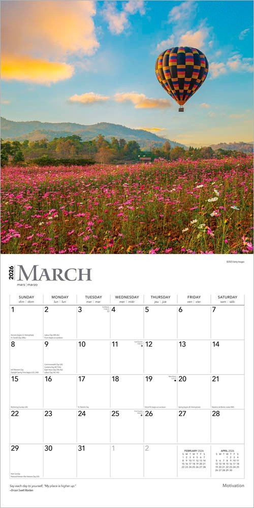 Motivation | 2026 12×24″ (Hanging) Monthly Square Wall Calendar | Plastic-Free