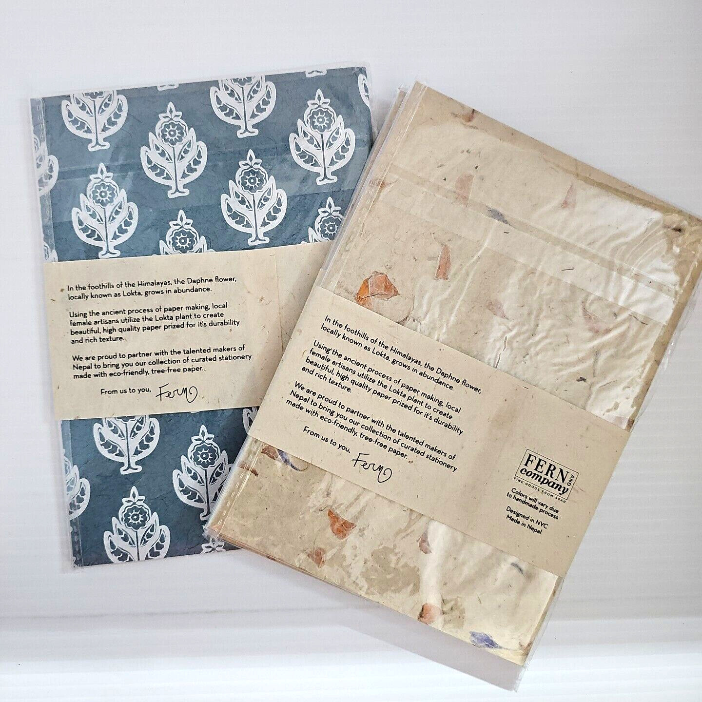Handmade Paper Craftsmanship Card Set & Notebook Fern & Co, Woman-Owned in Nepal