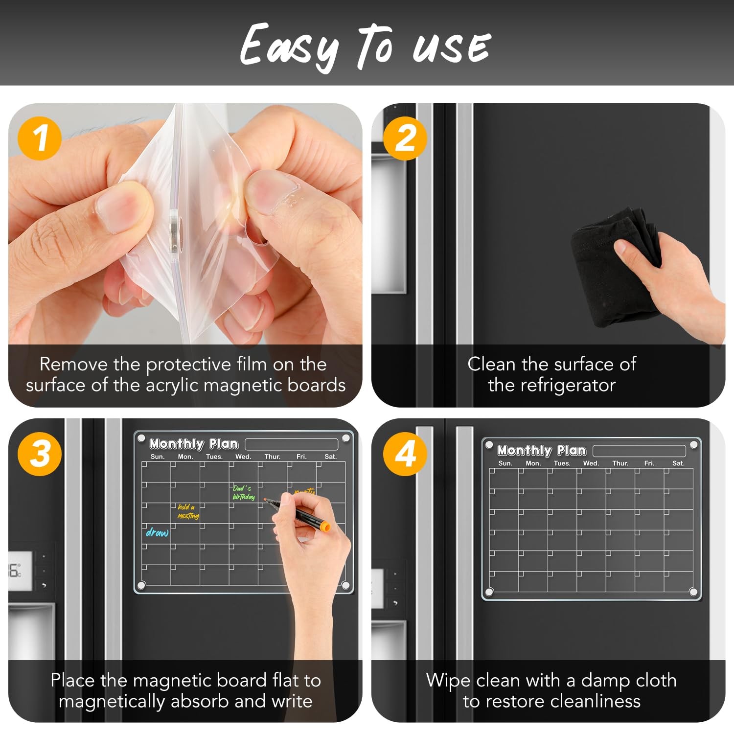 15.2×11.2 Inch Magnetic Acrylic Calendar for Fridge Refrigerator Meal Planner