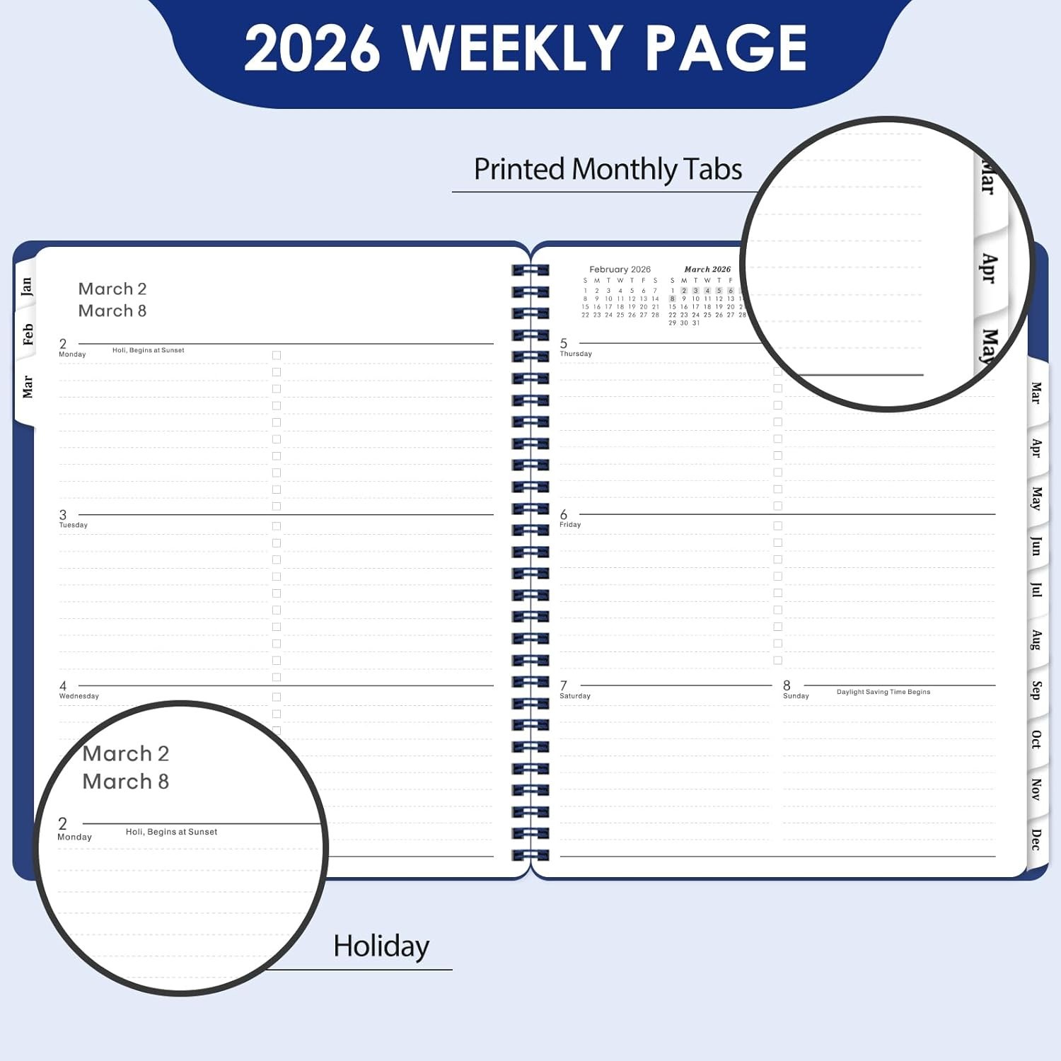 Elegant 2026 Calendar Planner – 8” x 10”, Twin-Wire Binding & Flexible Cover
