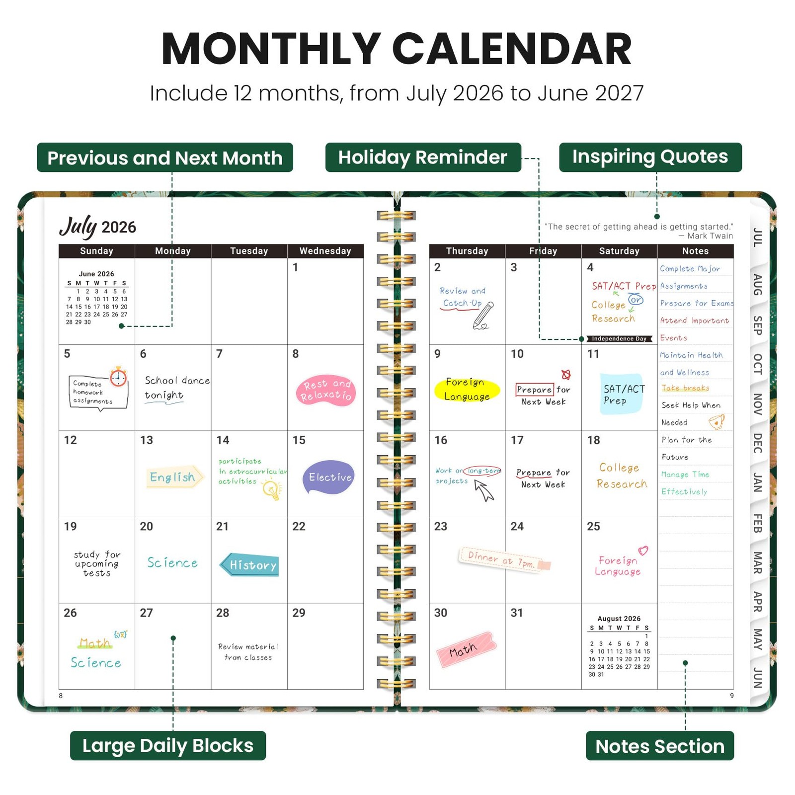 Academic Planner 2026-2027, Monthly and Weekly 6.3″x8.5″ (A5), Butterfly
