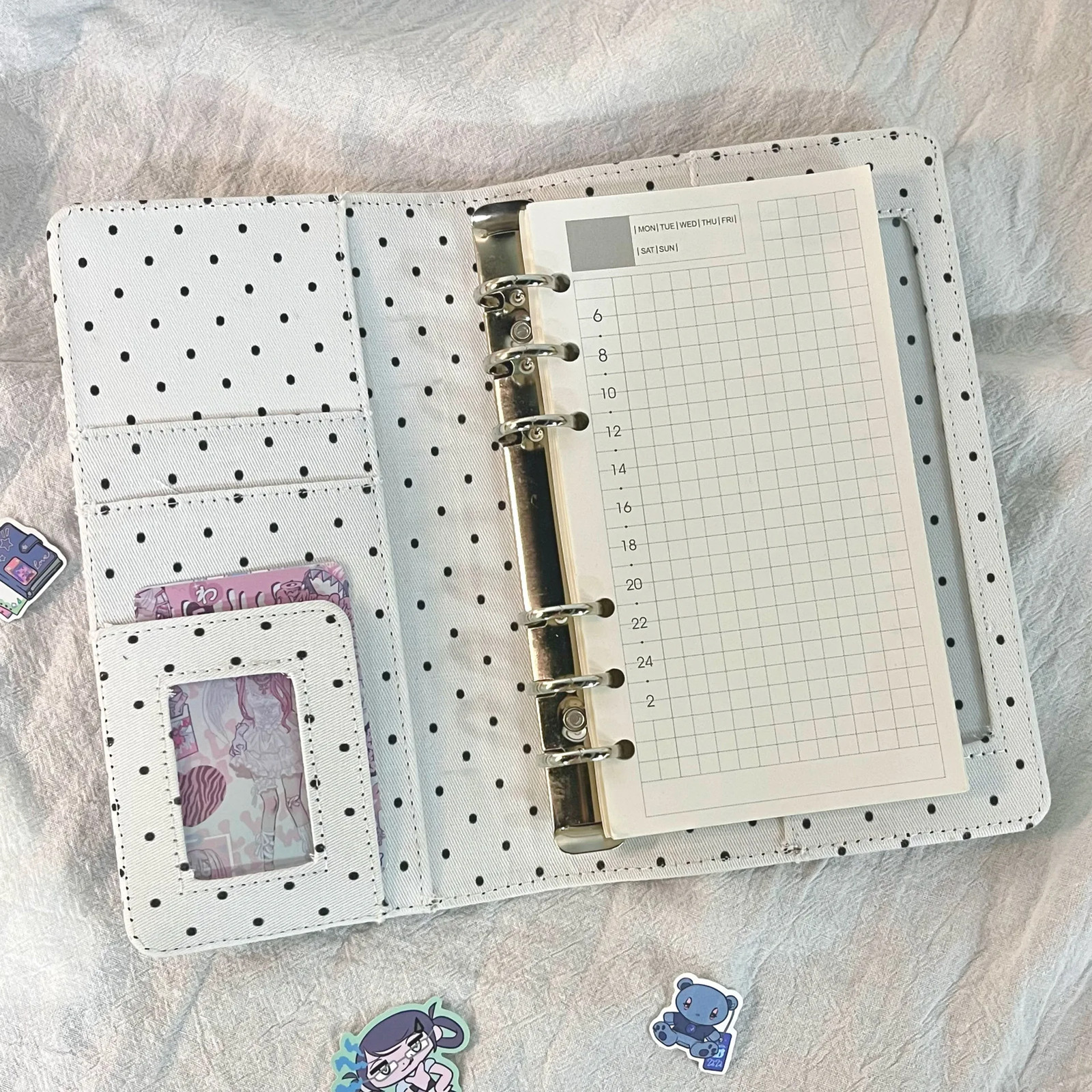 A6 Retro White Polka Dots With 45 Sheets Inner Page DIY PU Clip-on Notebook