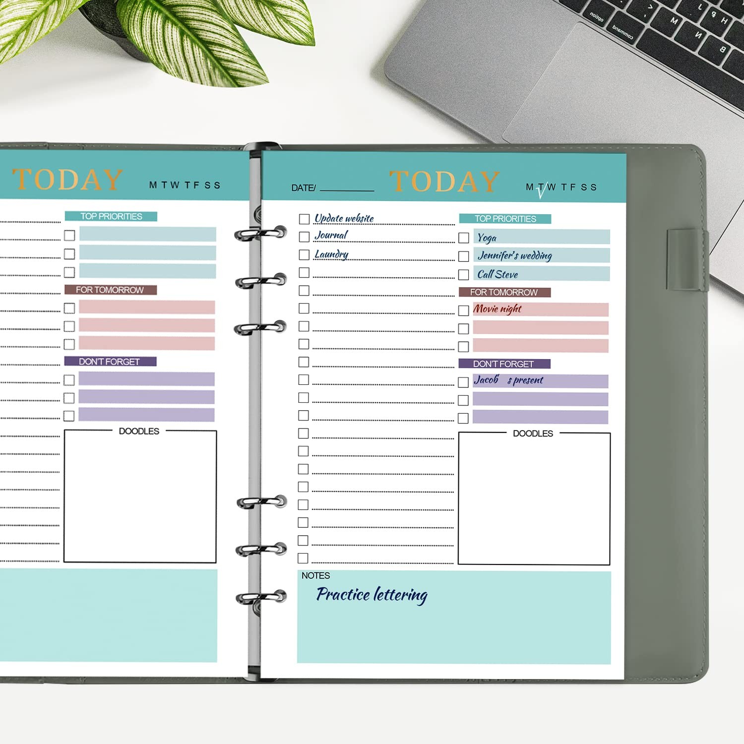 A5 Refill Paper Planner Inserts, 3 Pack 6 Holes Loose Leaf A5, Green