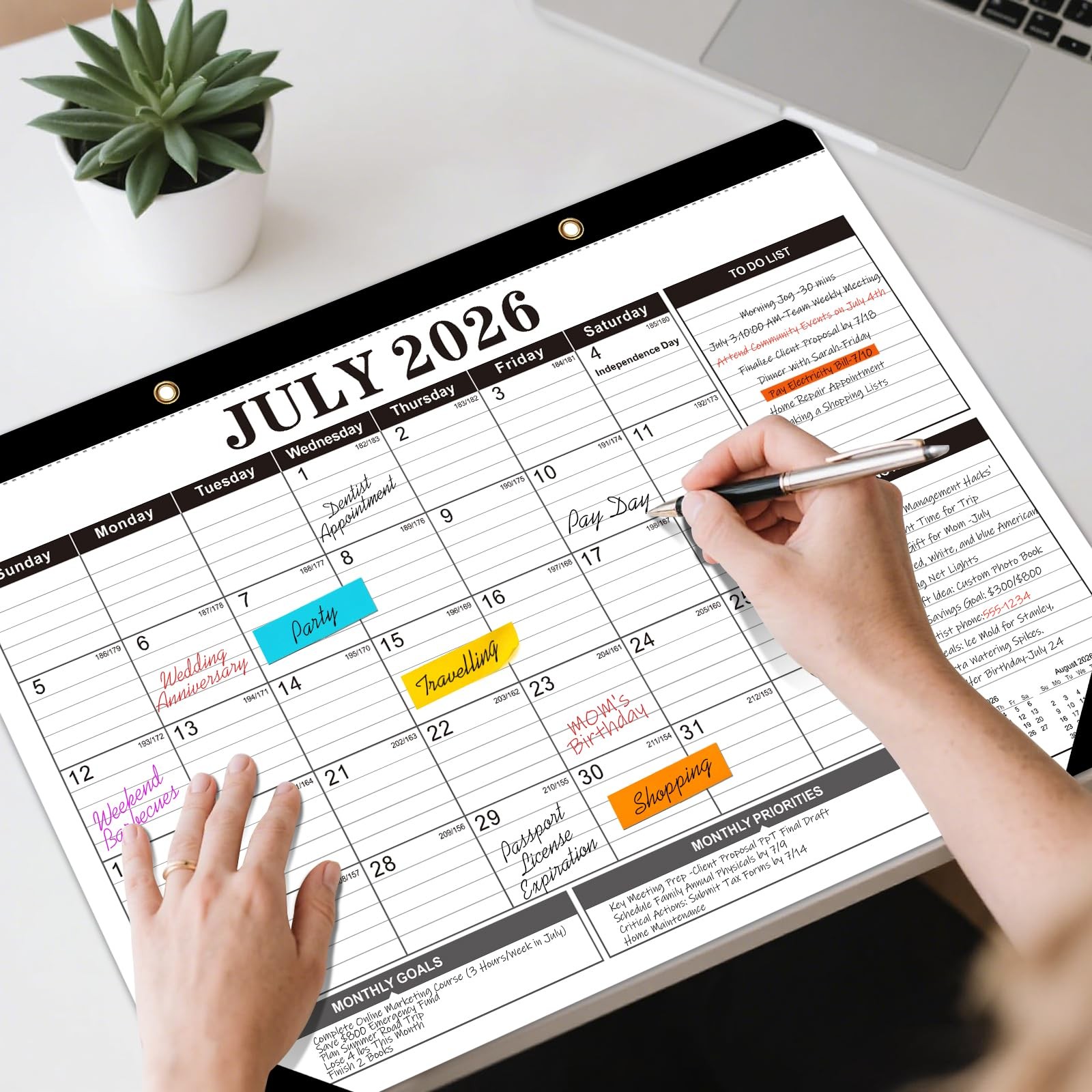 Tcamp Desk Calendar 2026-2027, Large 17″x12″(Jul 2026-Dec 2027), Black+White