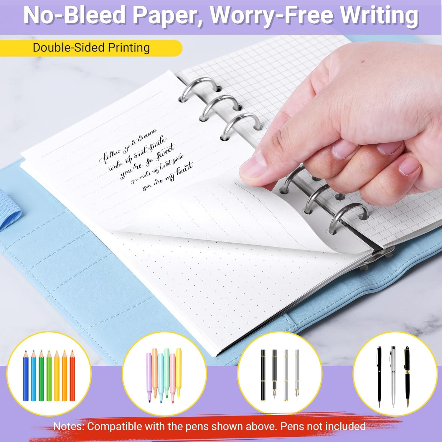 A6 Planner Inserts 6-Hole Lined/Dotted/Grid Refill Paper for A6 6-Ring Refillabl
