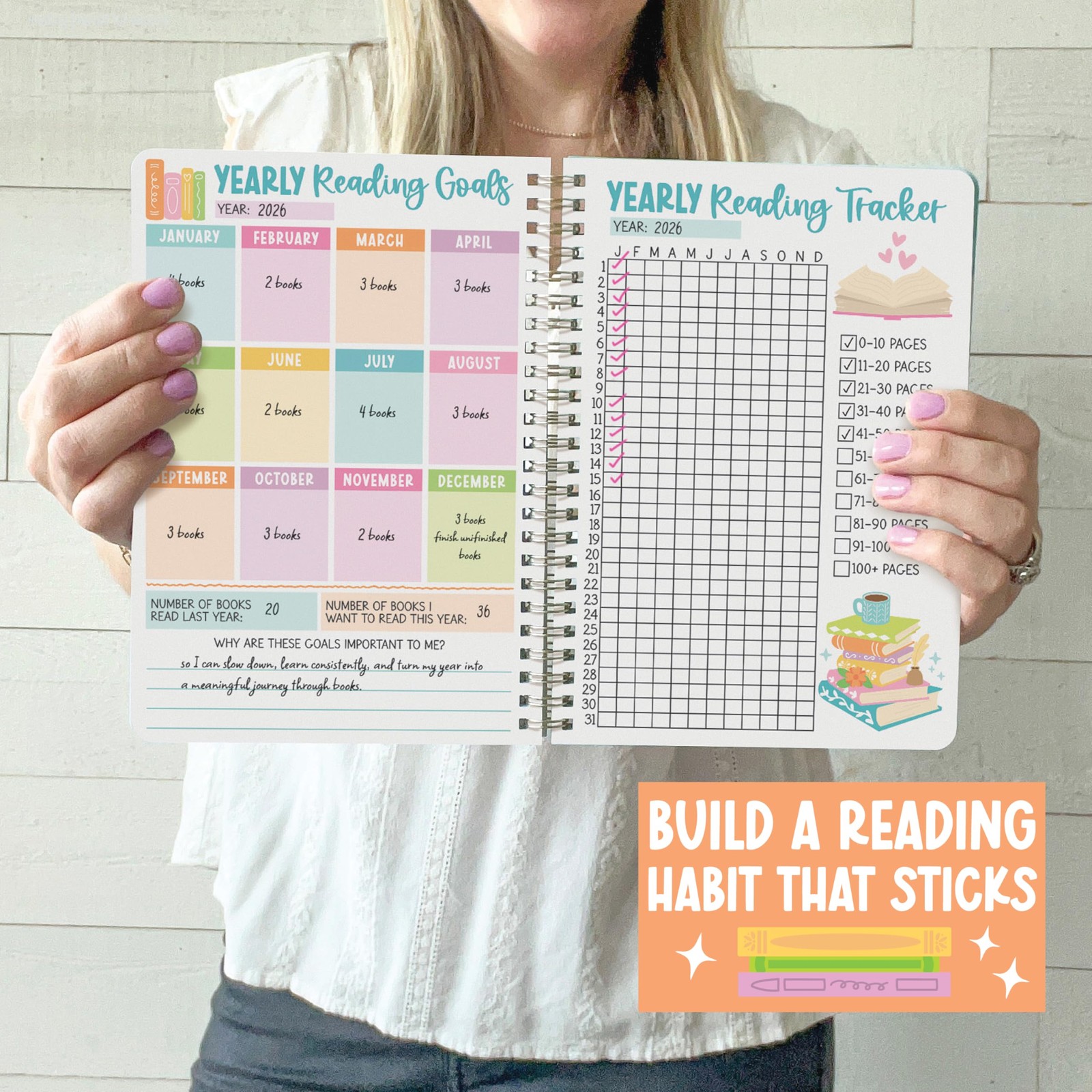 Reading Book Journal Log Tracker Review Rating Women Adult Gift Designed USA