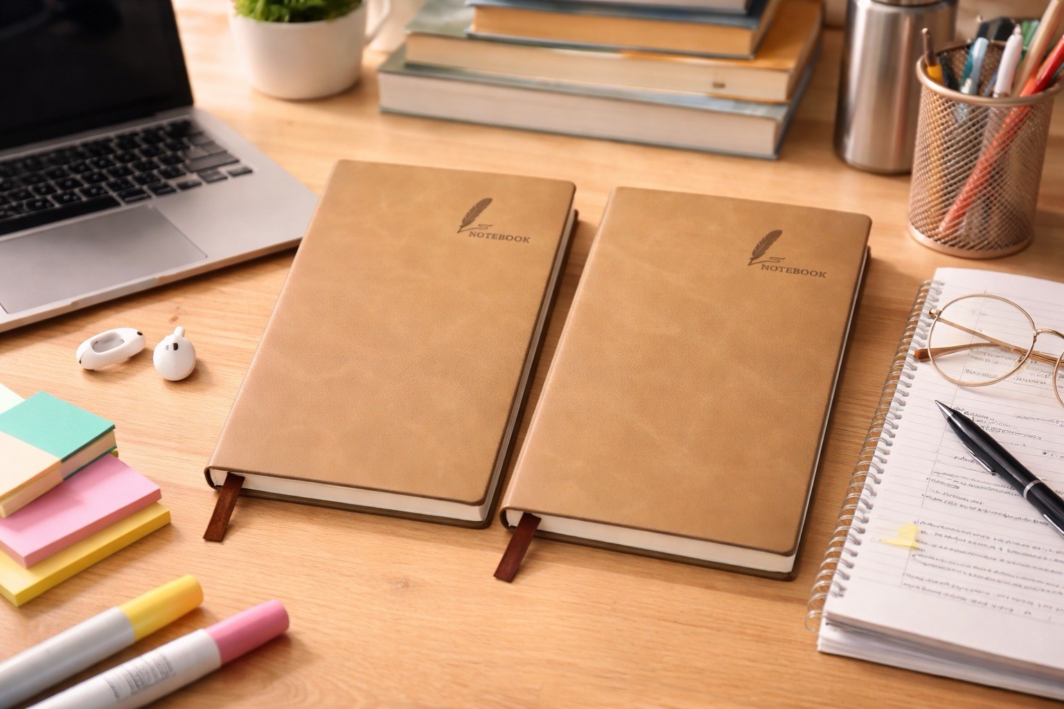 Set of 2 Lined Notebook A5. Color Light Brown. Free Shipping USA