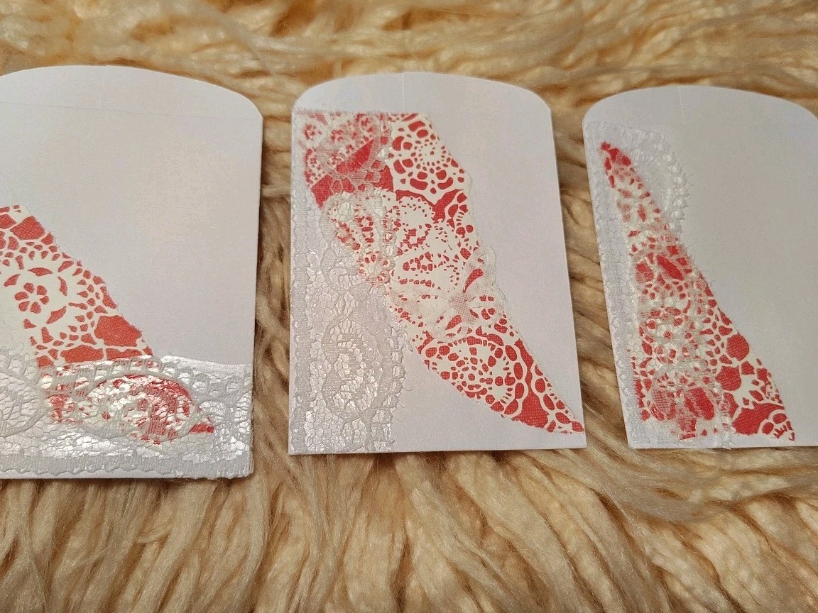 Junk Journal lace pockets Set of 3 Handmade White Pink lace Pretty Pink Shabby